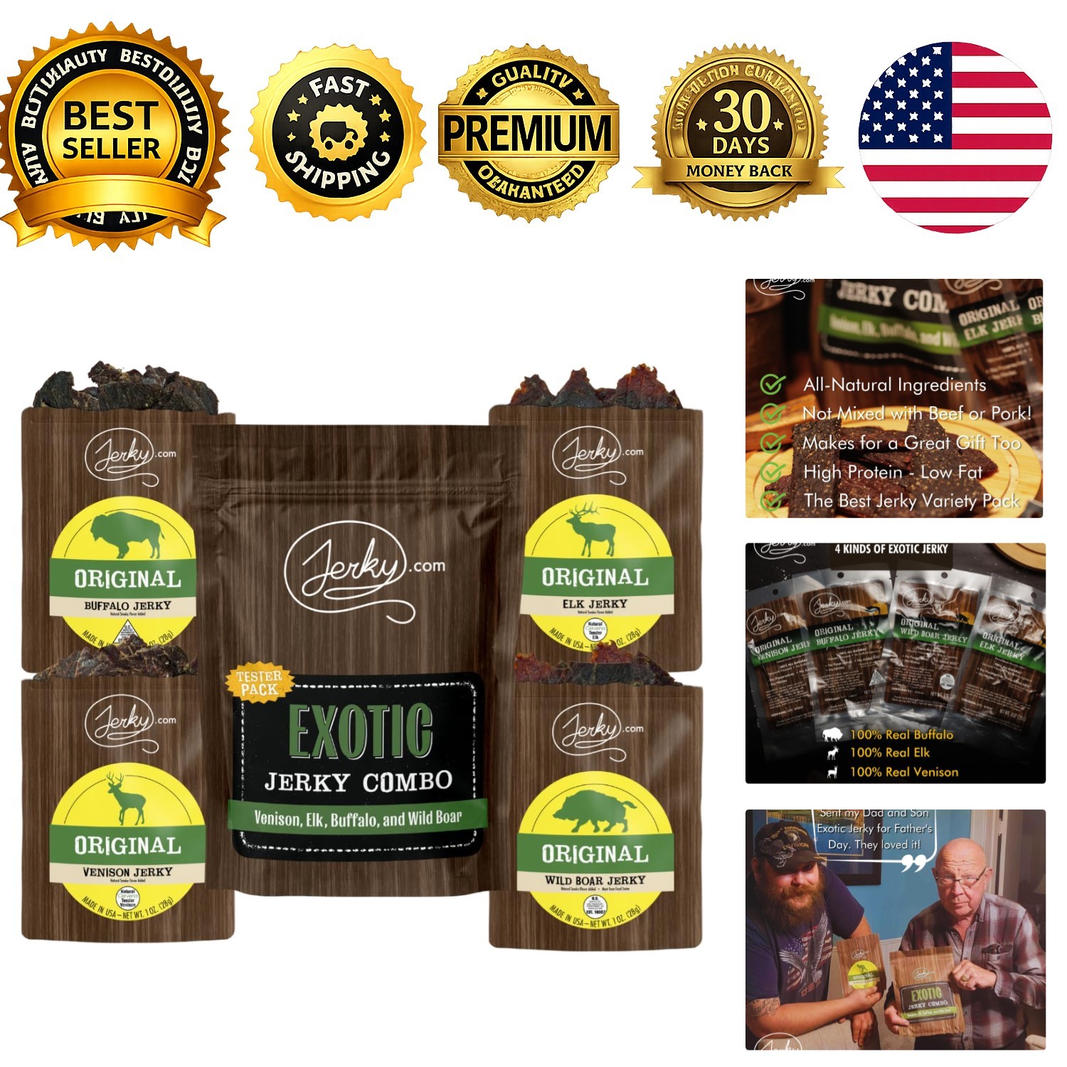 Exotic Jerky Variety Pack 4pc Wild Game Snacks Sampler Venison Elk Buffalo Boar