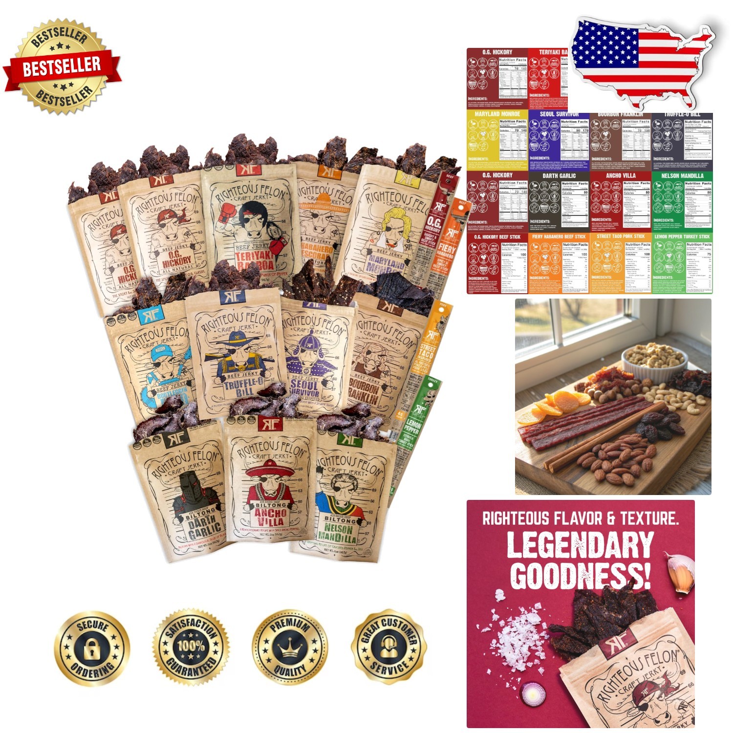 Beef Jerky Variety Pack – 16pc High Protein Keto Gluten Free Gift Box