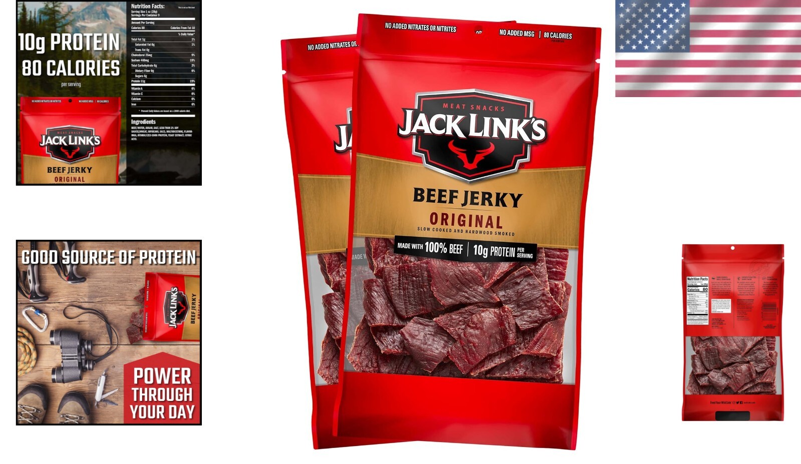 Resealable Beef Jerky Bags – 100% Lean Beef, 11g Protein, Perfect Snack