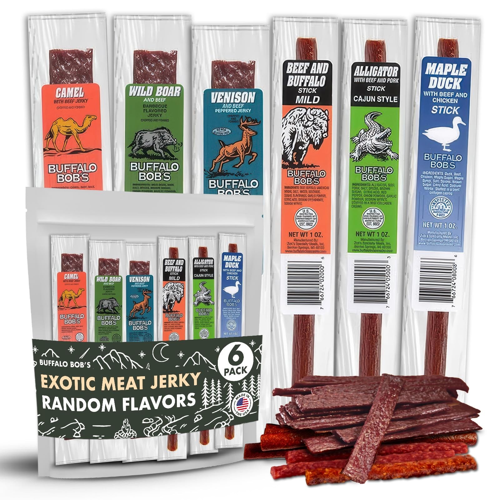 Buffalo Bob’s Wild Game Meat Snacks (6 Pack) | Exotic Snack Sampler Box | Gif…