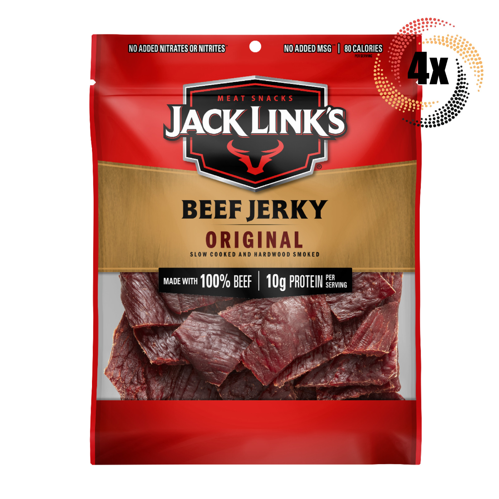 4x Bags Jack Link’s Original Beef Jerky | 3.25oz | 100% Beef | 10G Protein