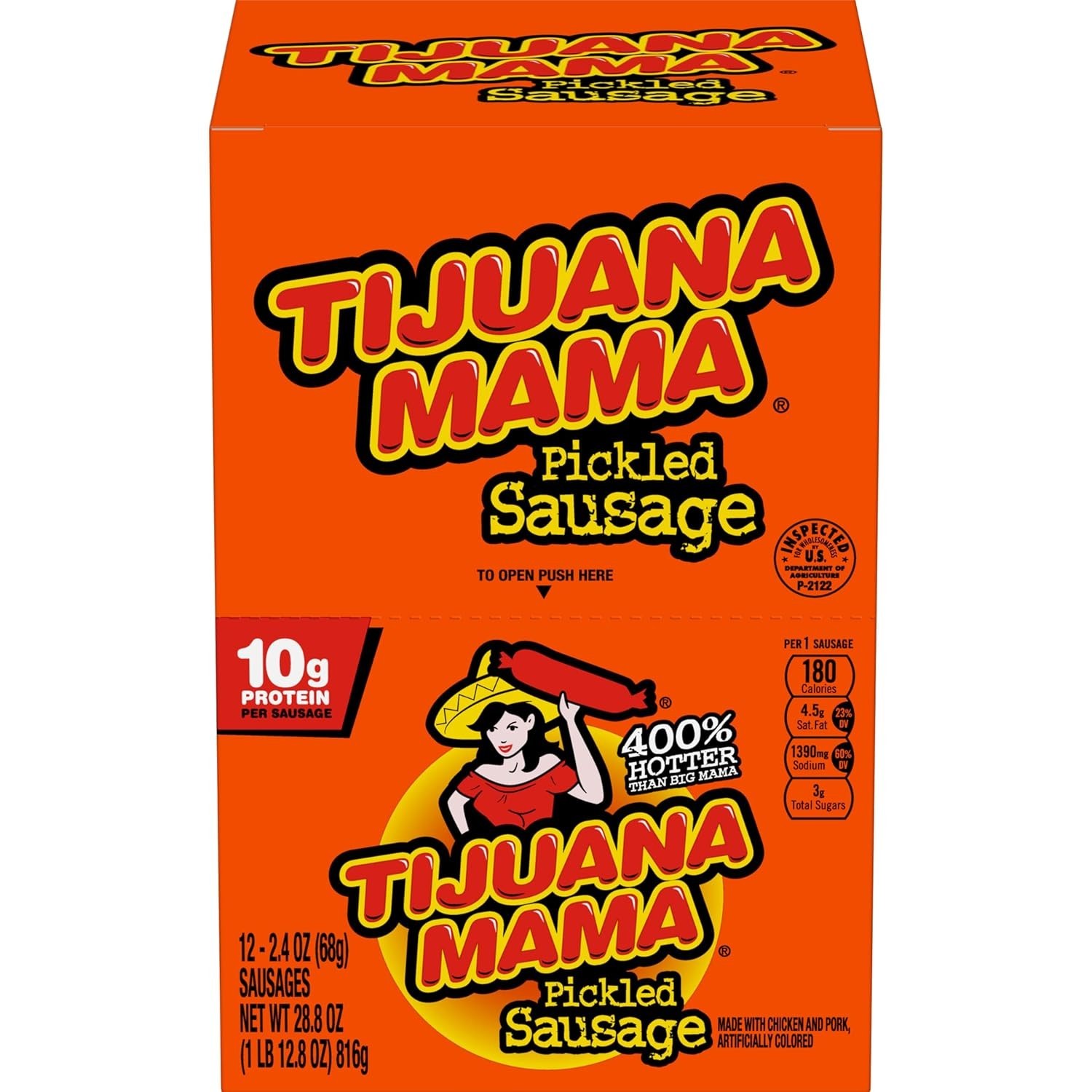 Pickled Sausages Pack 12 2.4oz Chicken Pork High Protein Low Carb Snack