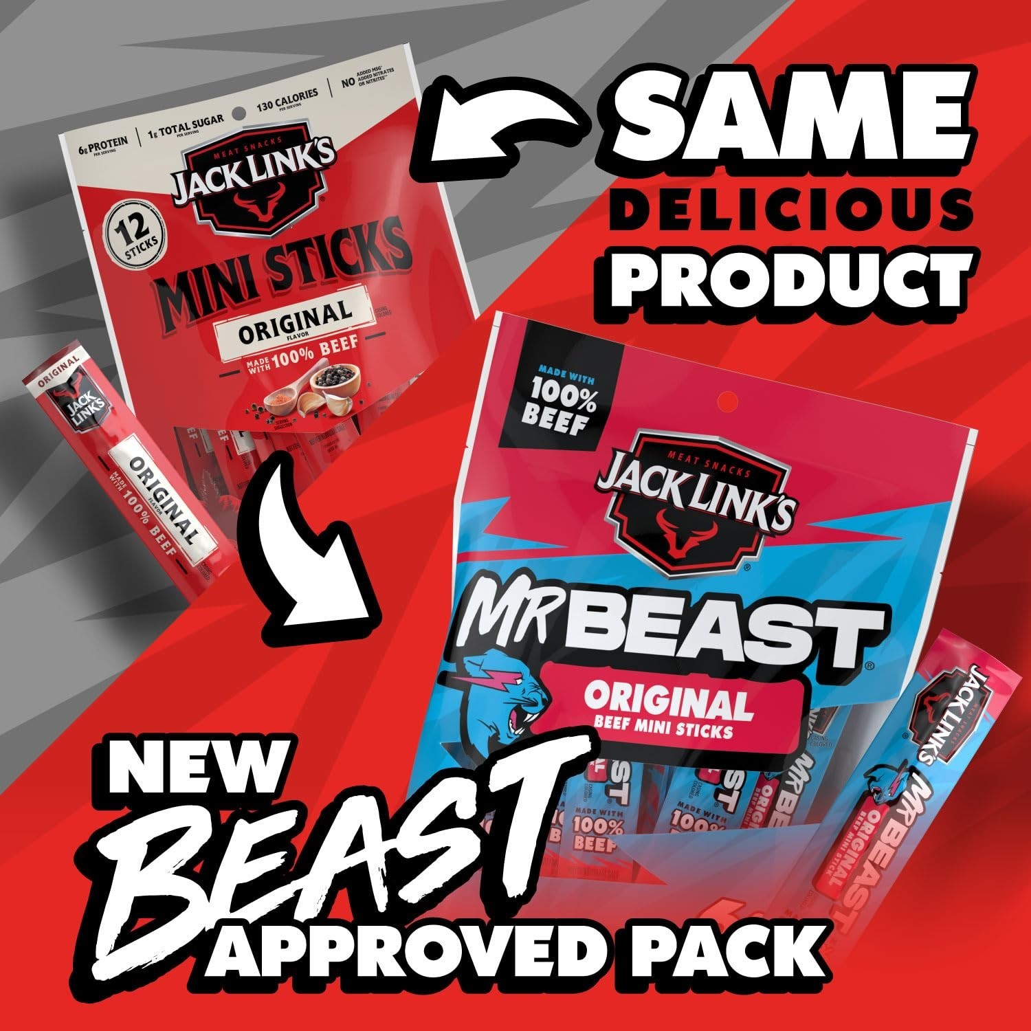 High Protein Mini Beef Sticks MrBeast 12 Pack Flavor