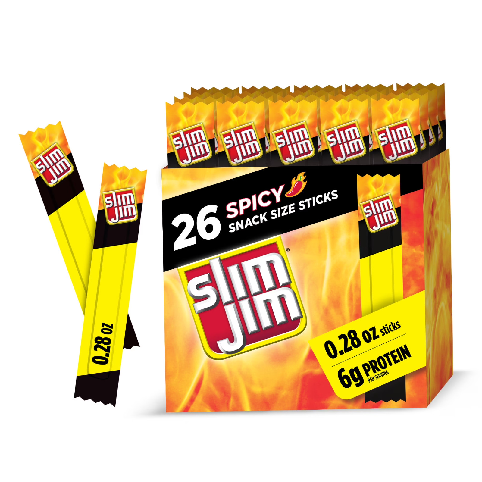 Slim Jim Spicy Smoked Meat Sticks 26 Pack Snack Size 6g Protein Each