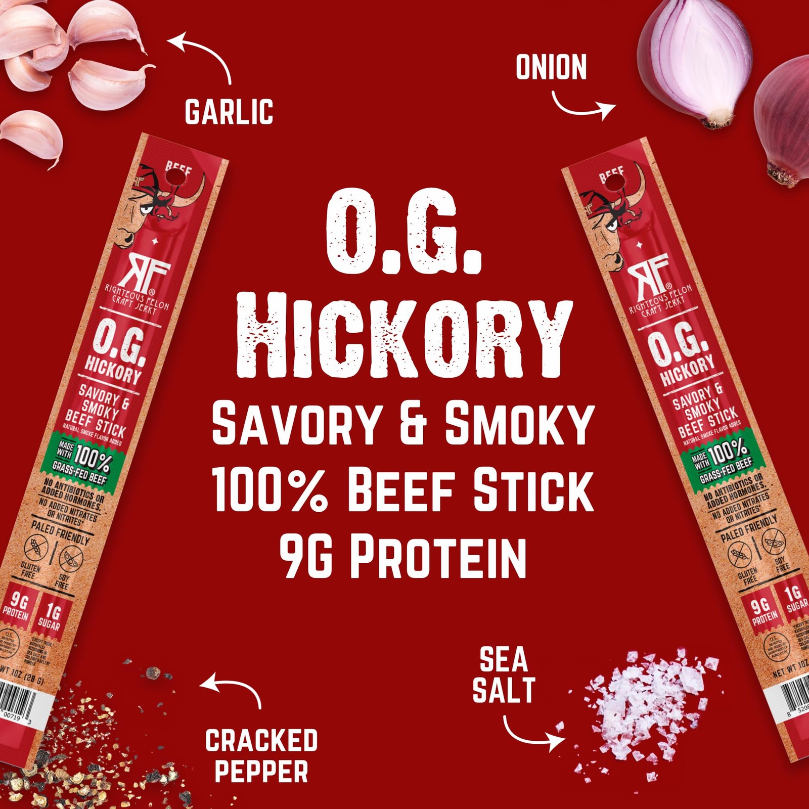 Grass Fed Beef Sticks Hickory Flavor 24 Count High Protein Keto Gluten Free Snac