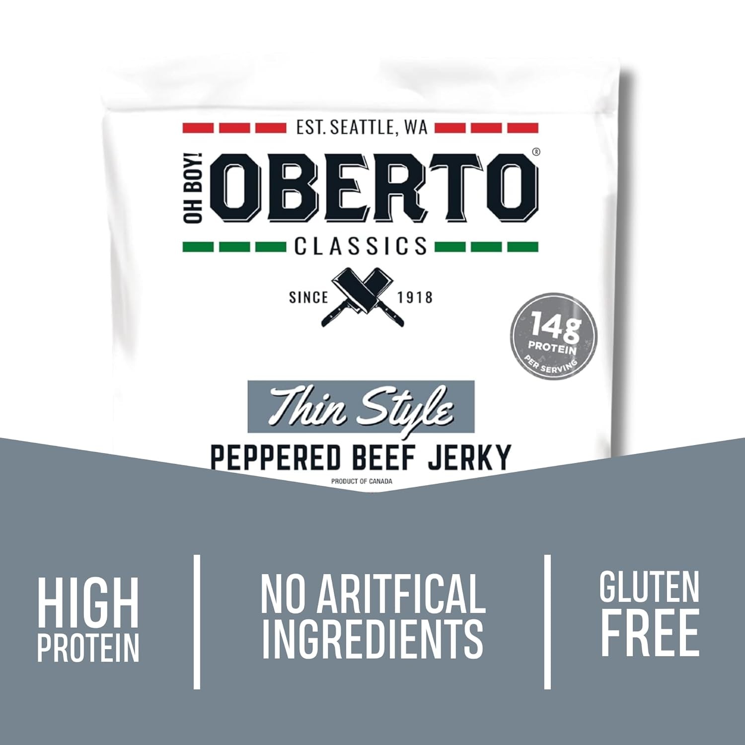 Oh Boy Oberto Classics Thin Style Peppered Beef Jerky 1.2 Ounce Pack of 8
