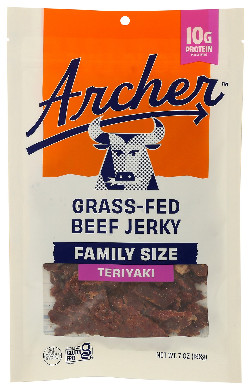 Teriyaki Beef Jerky Archer Grass-Fed 7 Oz 8 Pack