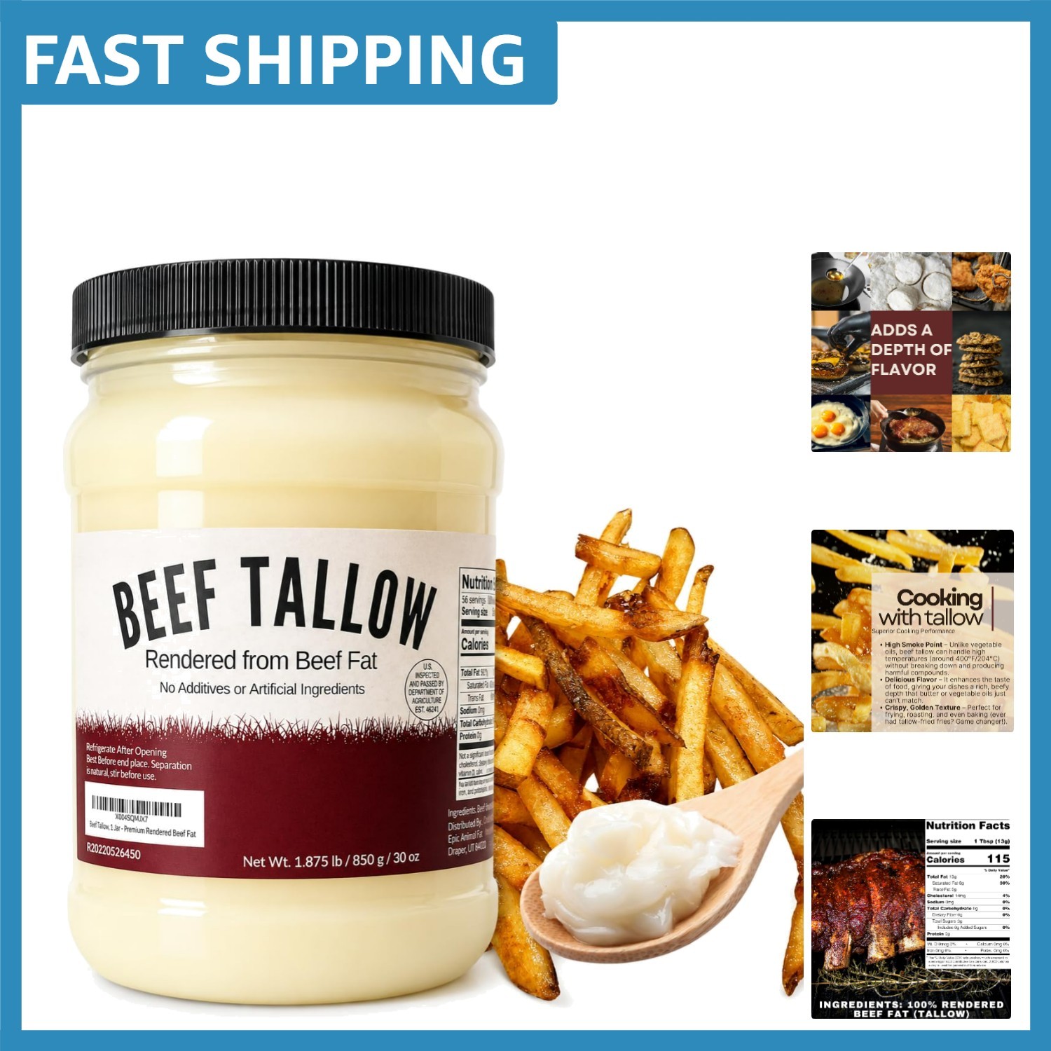 30 oz Beef Tallow: Shelf-Stable, Hormone-Free Cooking Fat for Flavorful Dishes