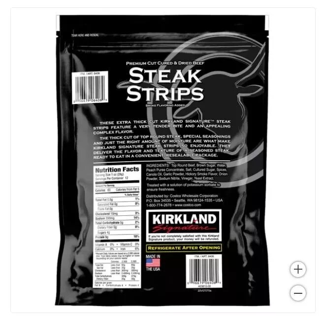Kirkland Premium Cut Steak Strips Beef Jerky Extra-Thick Gluten-Free 12 oz 5 PK