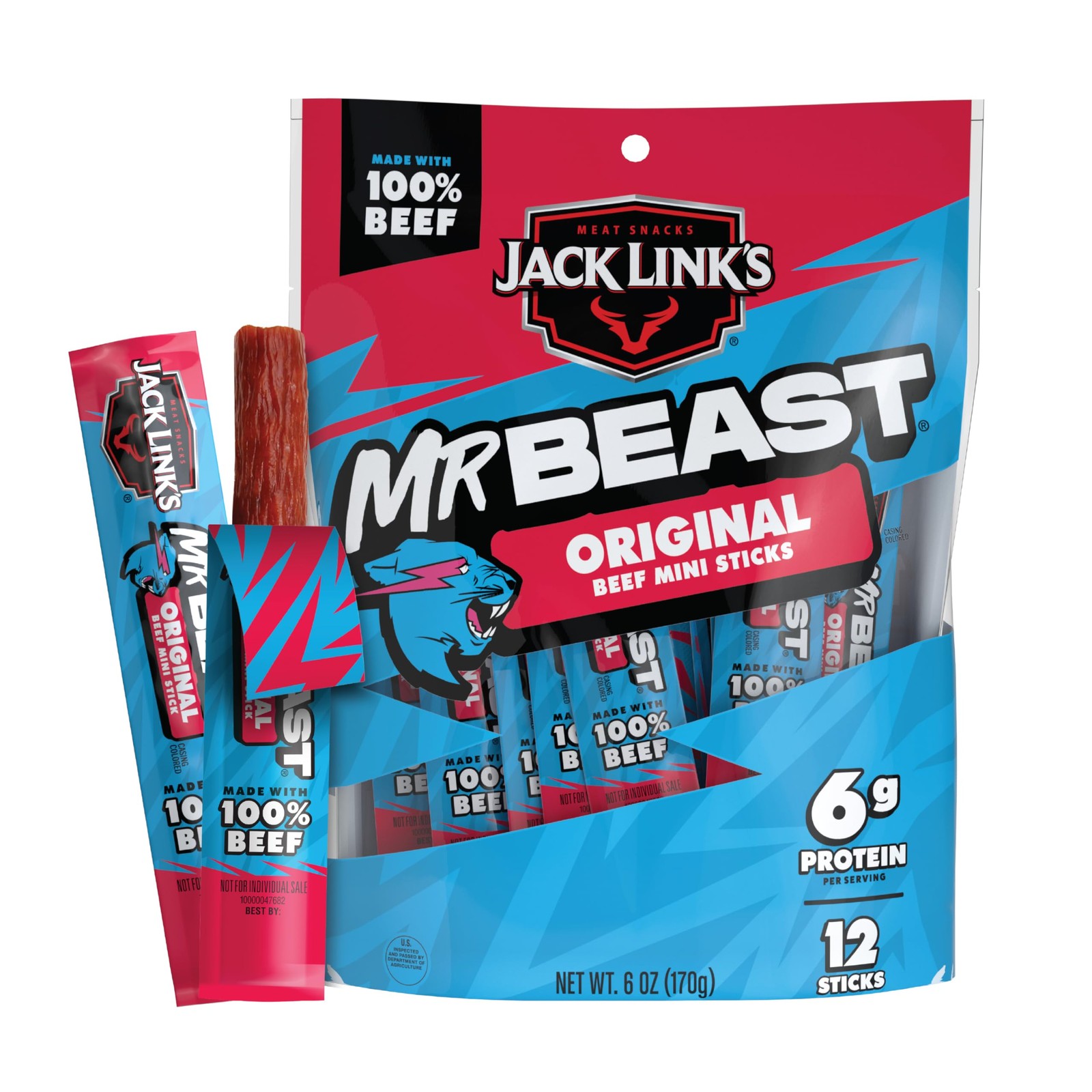 Jack Link’s x MrBeast Original Mini Beef Jerky Sticks 12 pk 0.5 oz Meat Sticks