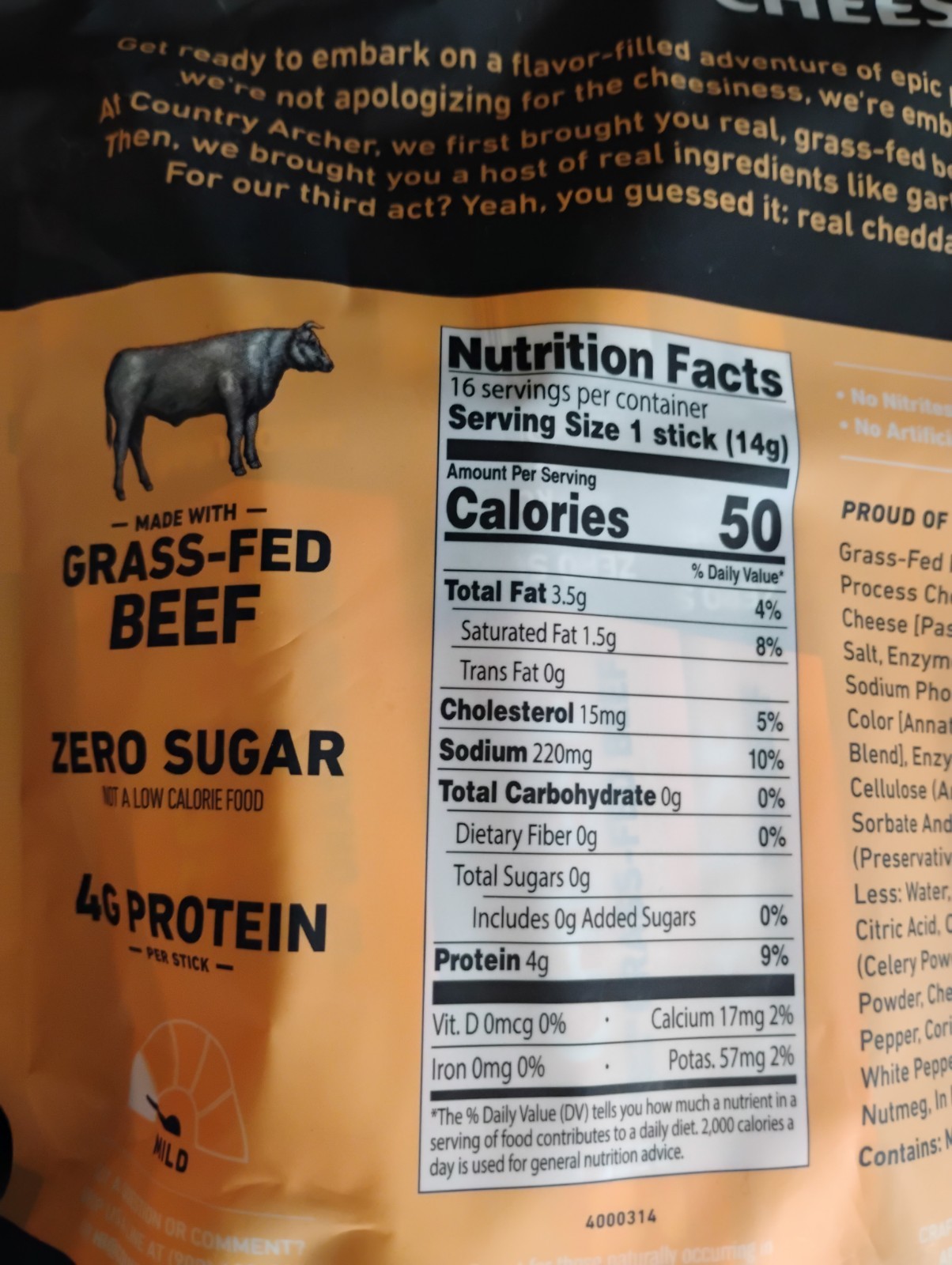 Country Archer 4 PACK Large Bag Beef & Cheese Mini Sticks 16 X4, 64 Sticks New