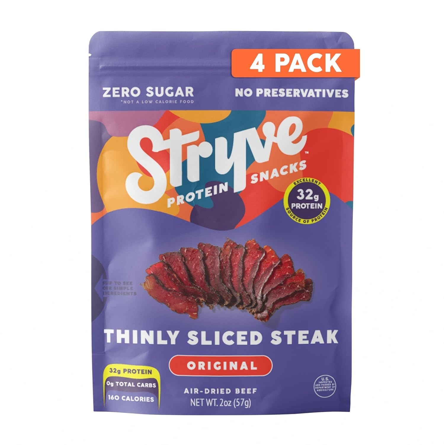 Stryve Protein Snacks Steak Sliced Original 2 oz (Pack of 4)