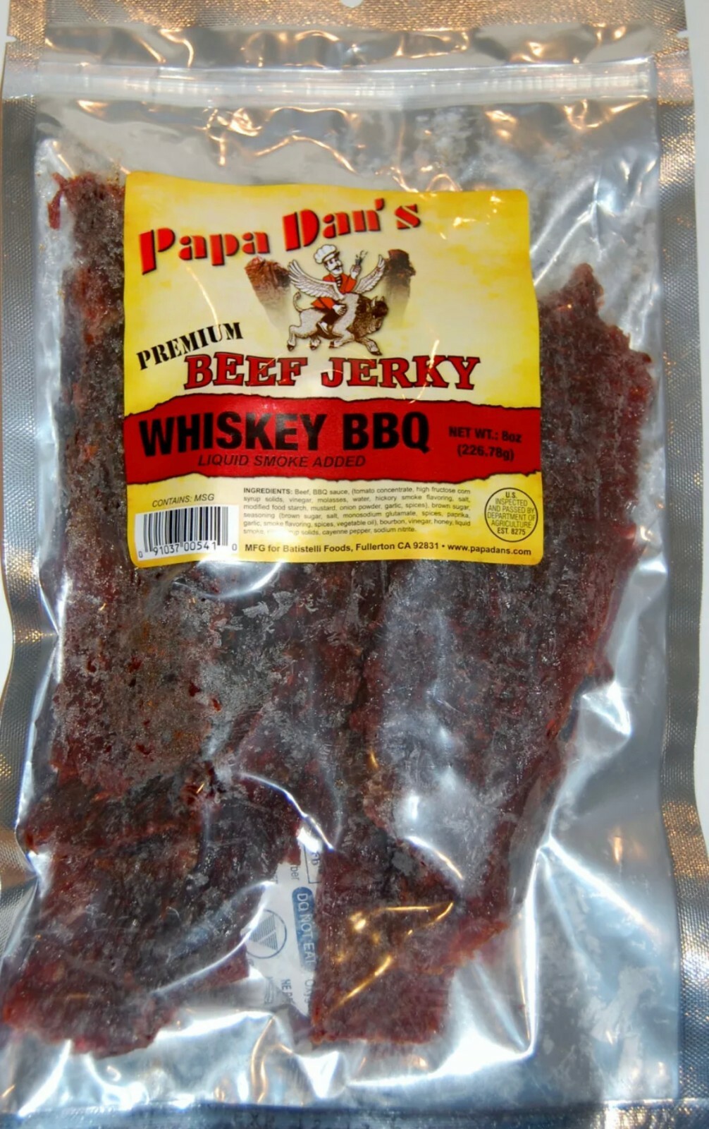 Whiskey BBQ Papa Dan’s Premium Beef Jerky 1/2 Pound Bag 8oz Jerky Hut ~Bourbon~
