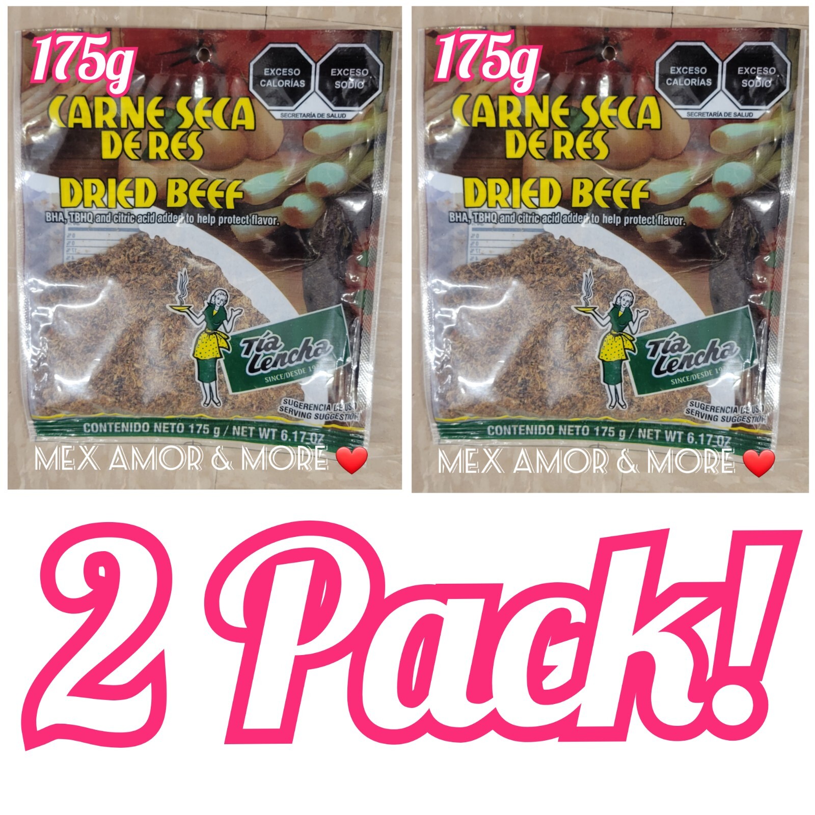 X2 TIA LENCHA MACHACADO CARNE SECA SHREDDED BEEF JERKY 175gr MONTERREY NL