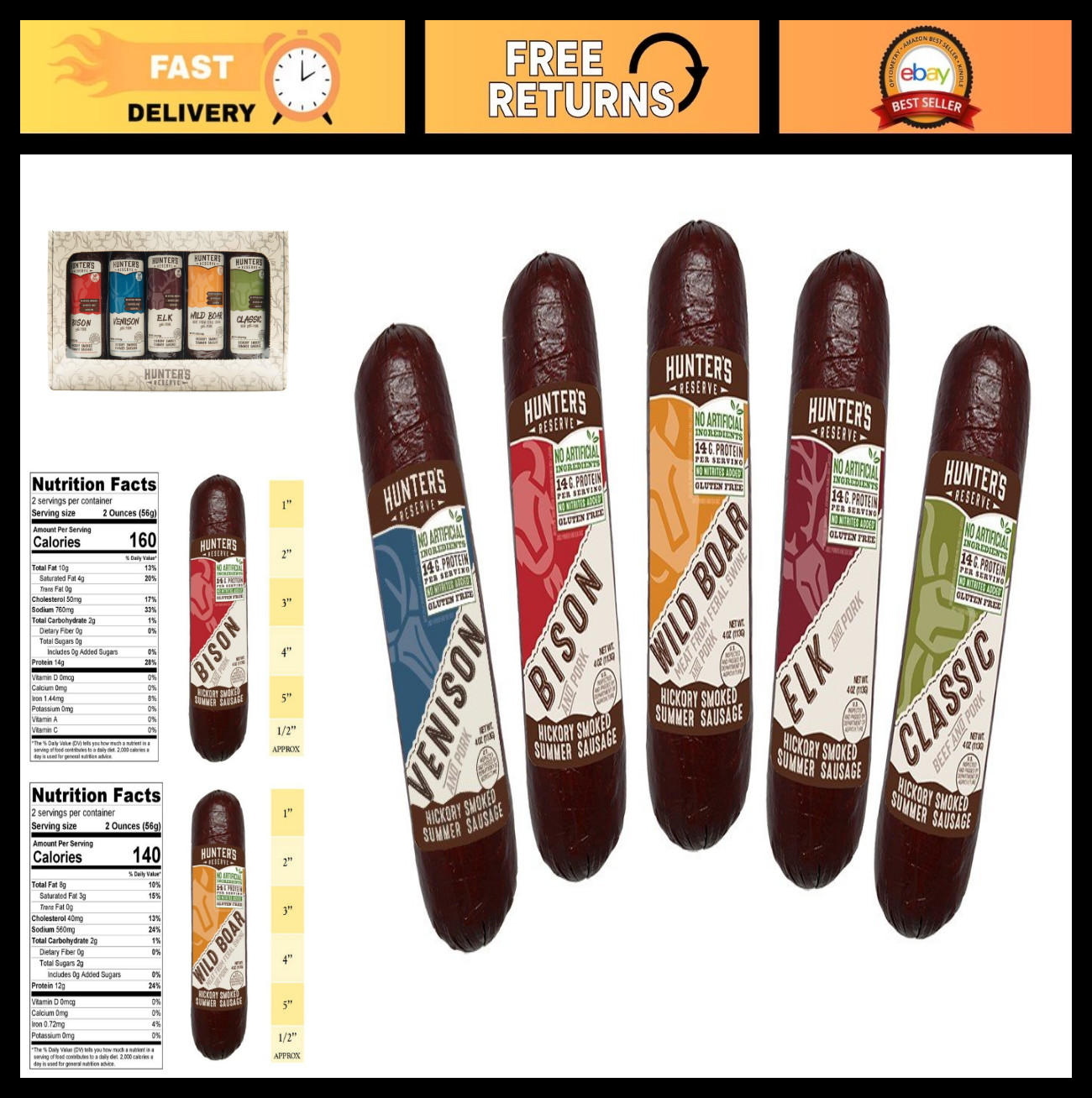 Summer Sausages Variety Gift Pack – 5 Hickory Smoked Wild Game Flavors