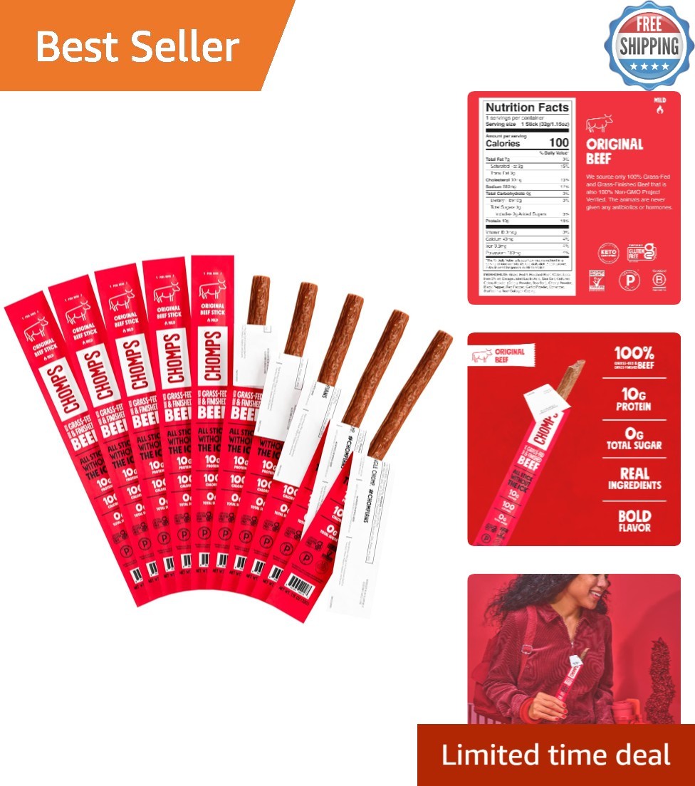Healthy Snack Sticks – 10 Pack of Grass-Fed Beef Jerky for Guilt-Free Indulgence