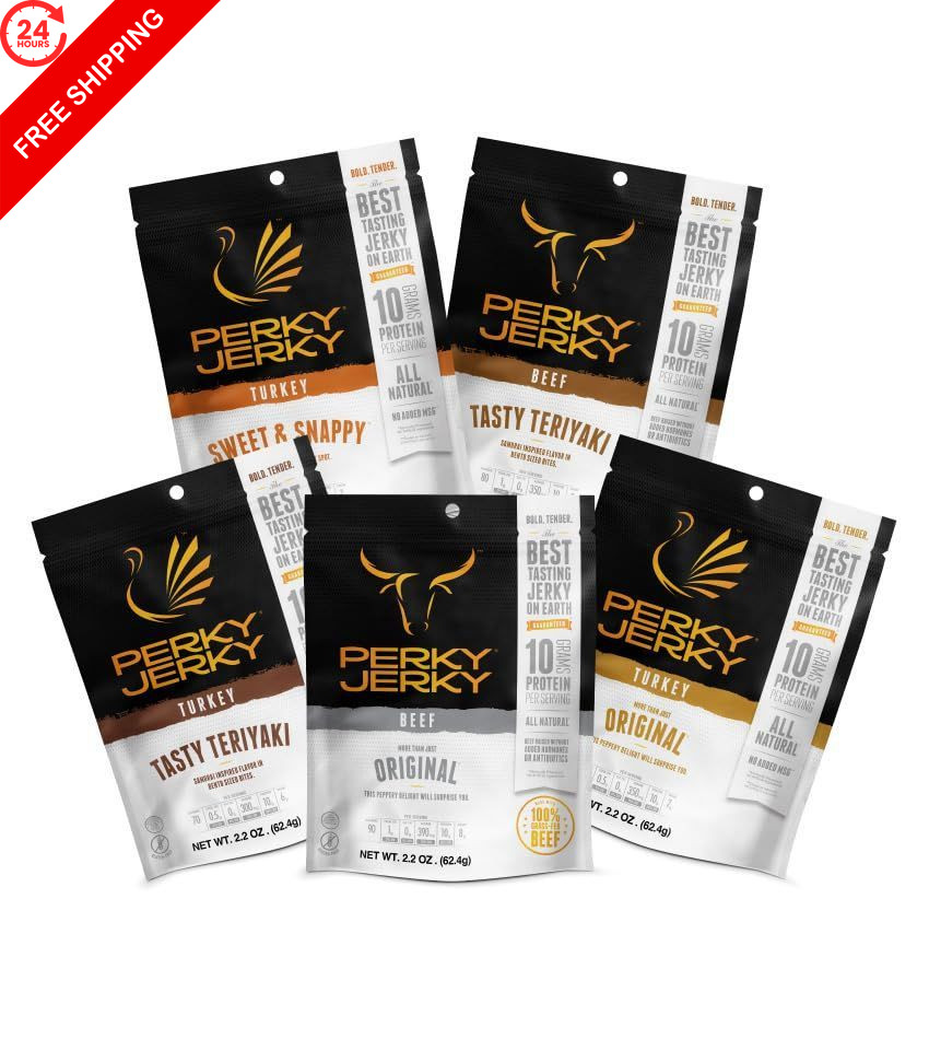 Perky Jerky Variety Pack 1oz Trial Bags, 5 Unique Beef 1 Ounce (Pack of 5)
