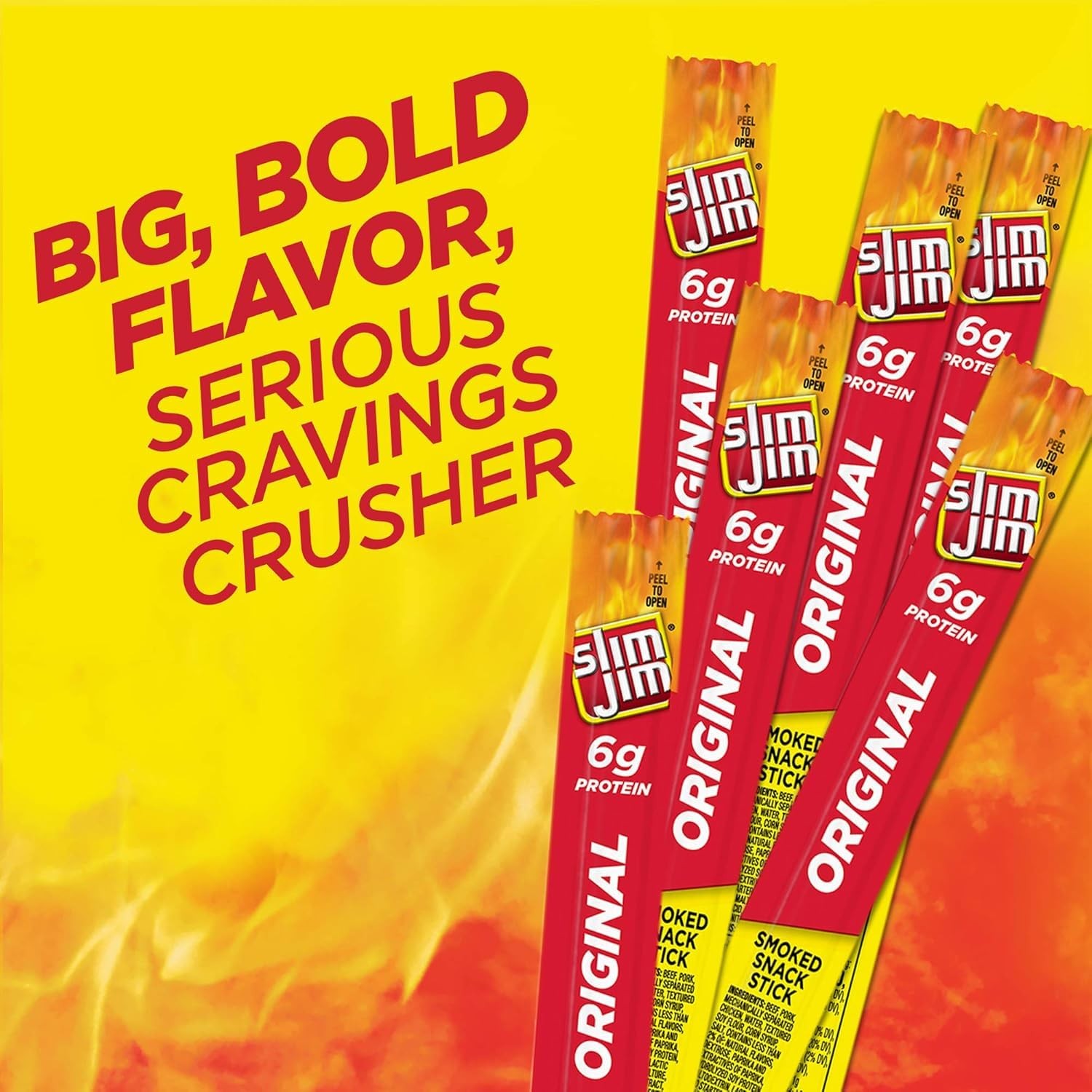 Slim Jim Giant Smoked Meat Sticks, Original Flavor, 6g Protein Per Stick, Fat…