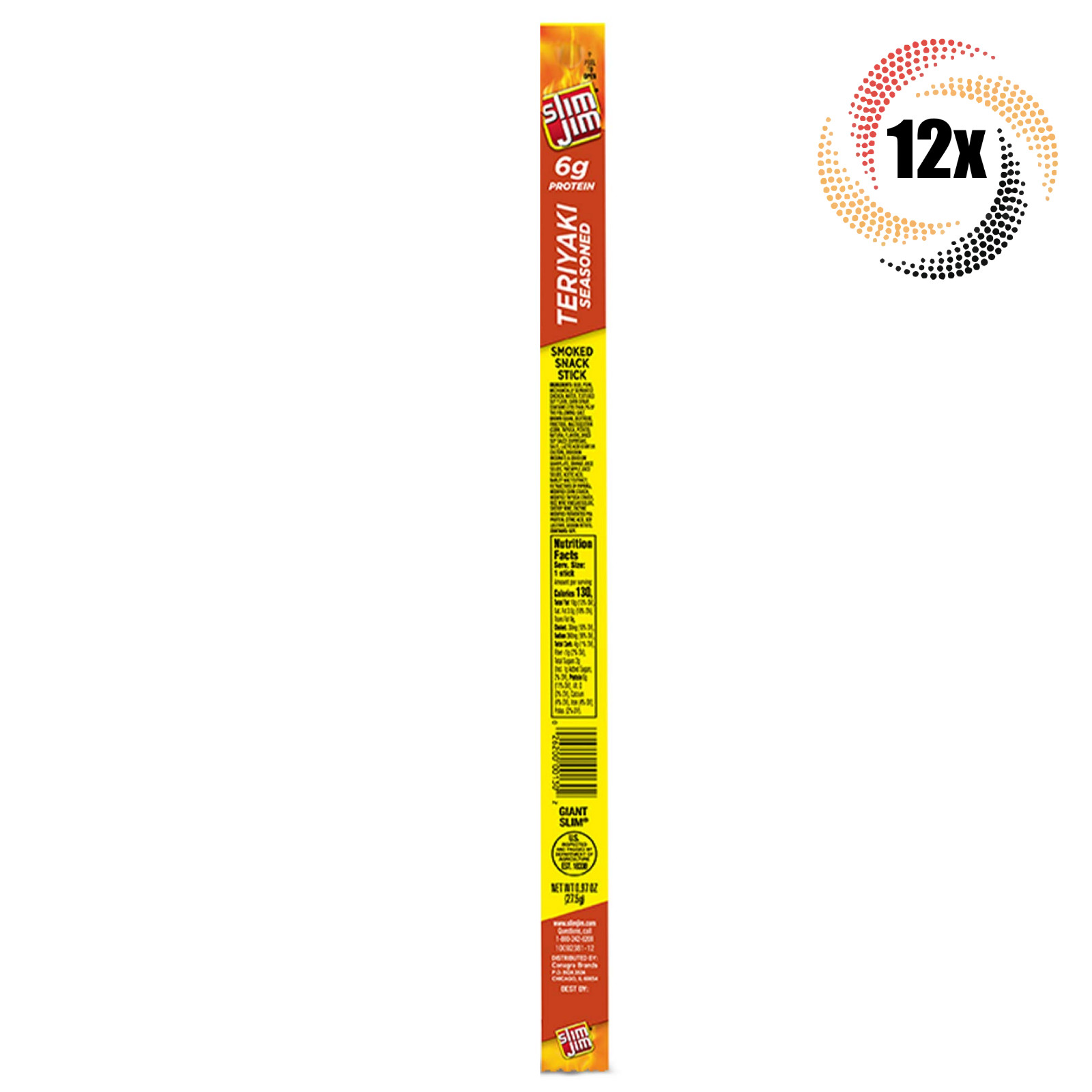 12x Sticks Slim Jim Teriyaki Flavored Giant Snack Sticks | .97oz | 6G Protein