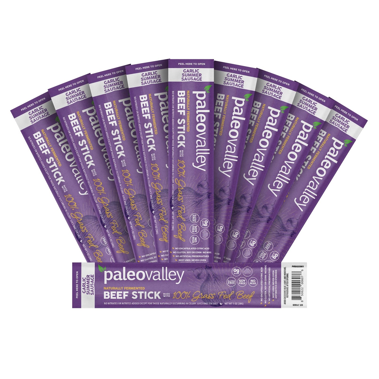 Paleovalley 100% Grass Fed Garlic Summer Sausage Beef Sticks – Delicious Gluten