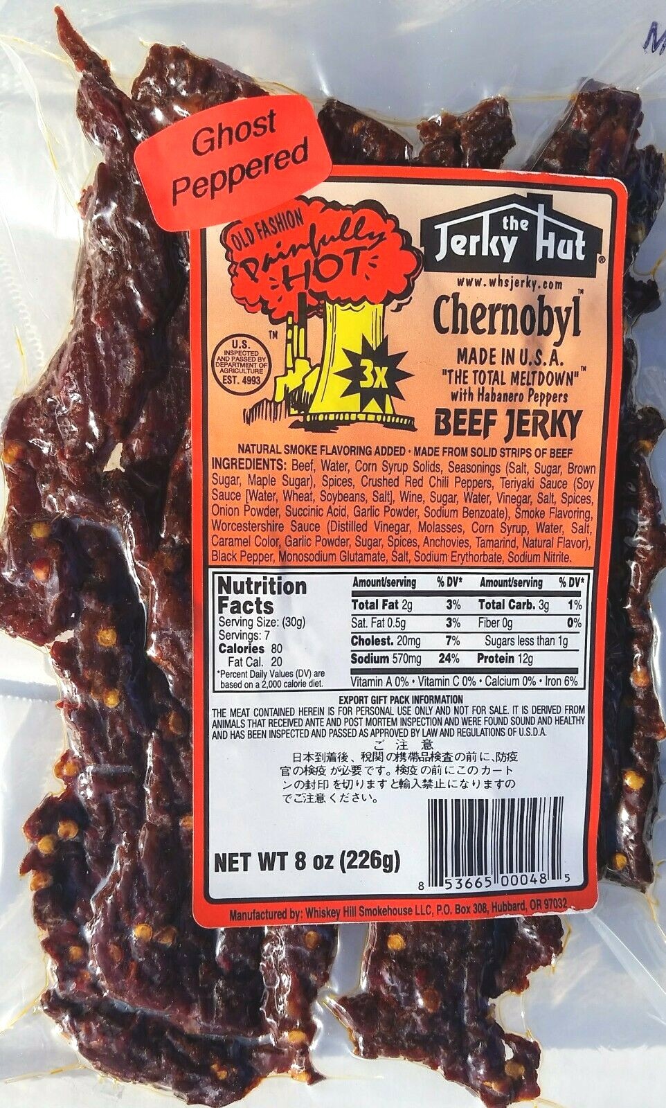 The Jerky Hut, Ghost Pepper 3x (Chernobyl), Beef jerky (8oz)