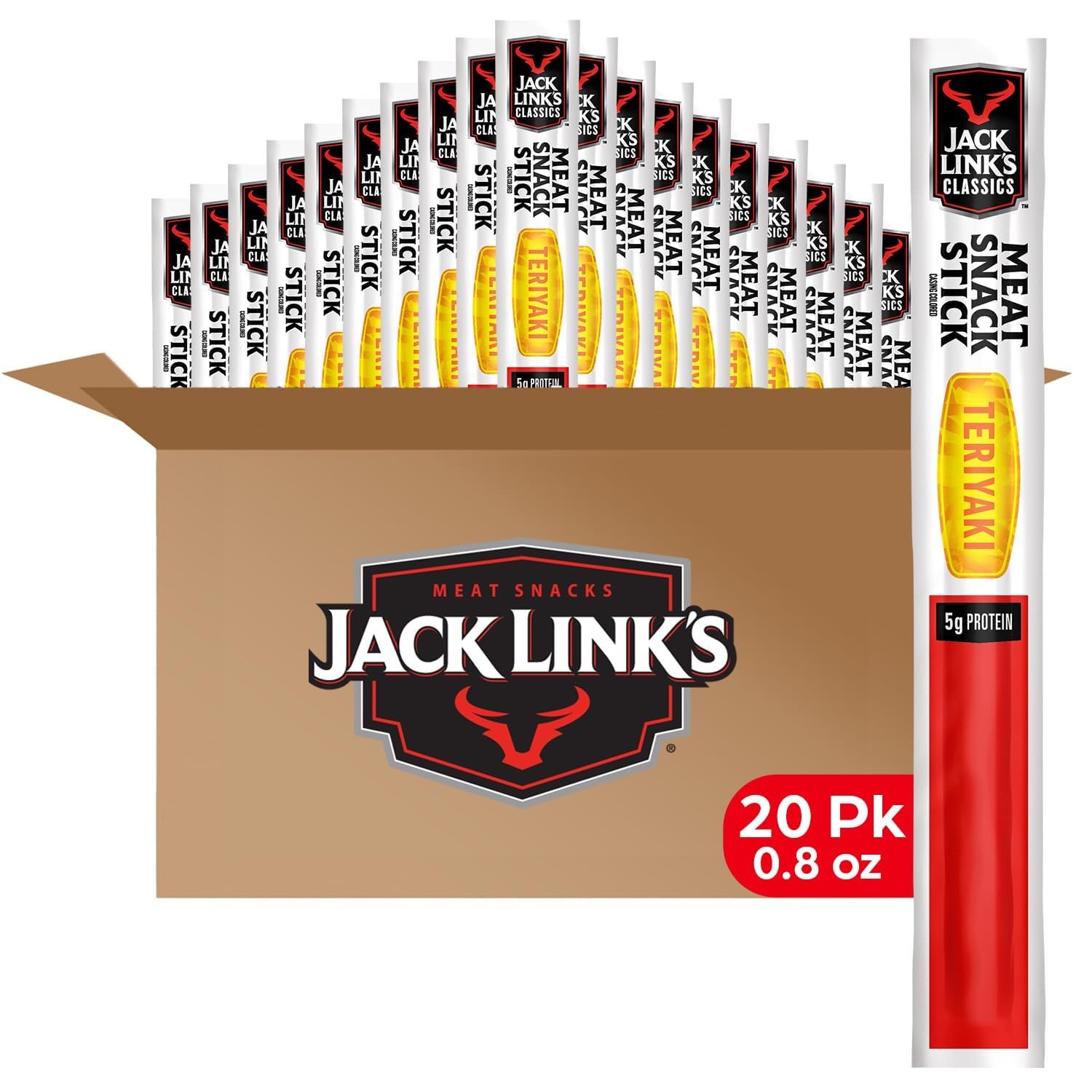 Jack Link’s Classics Teriyaki Jerky Sticks – Made with 0.8 Ounce (Pack of 20)