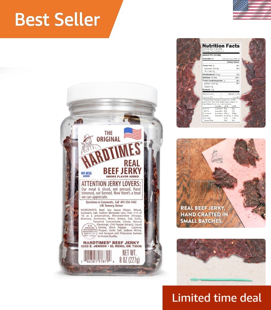 All-Natural Handcrafted Beef Jerky – Flavor 8 oz. Jar with Toothpick