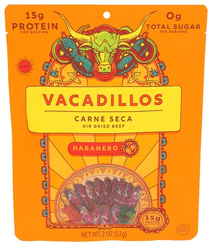 Vacadillos Habanero Beef Jerky Carne Seca 2 oz (Pack of 8)