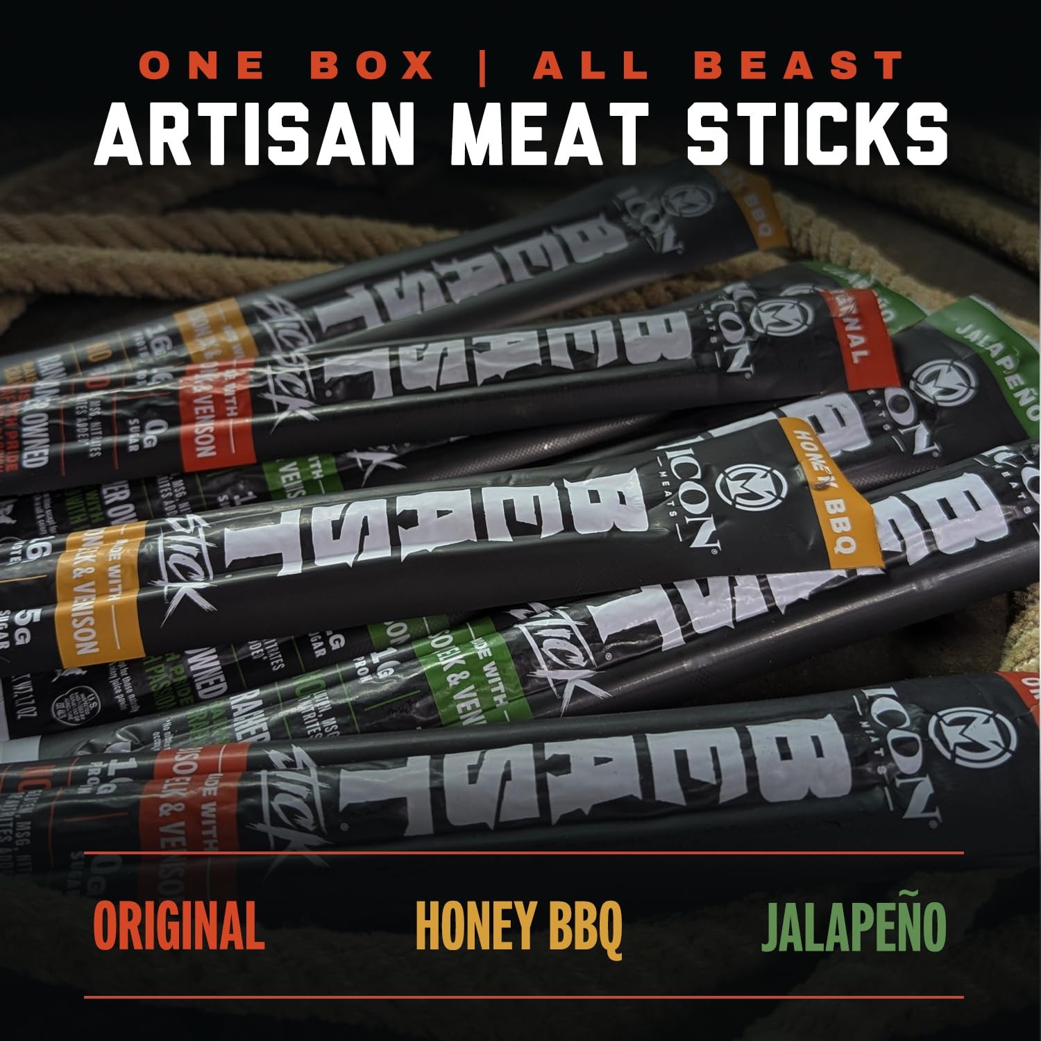 ICON Meats BEAST Stick Sampler Assorted Flavors of ICON Meats Bison, Elk, Ve…