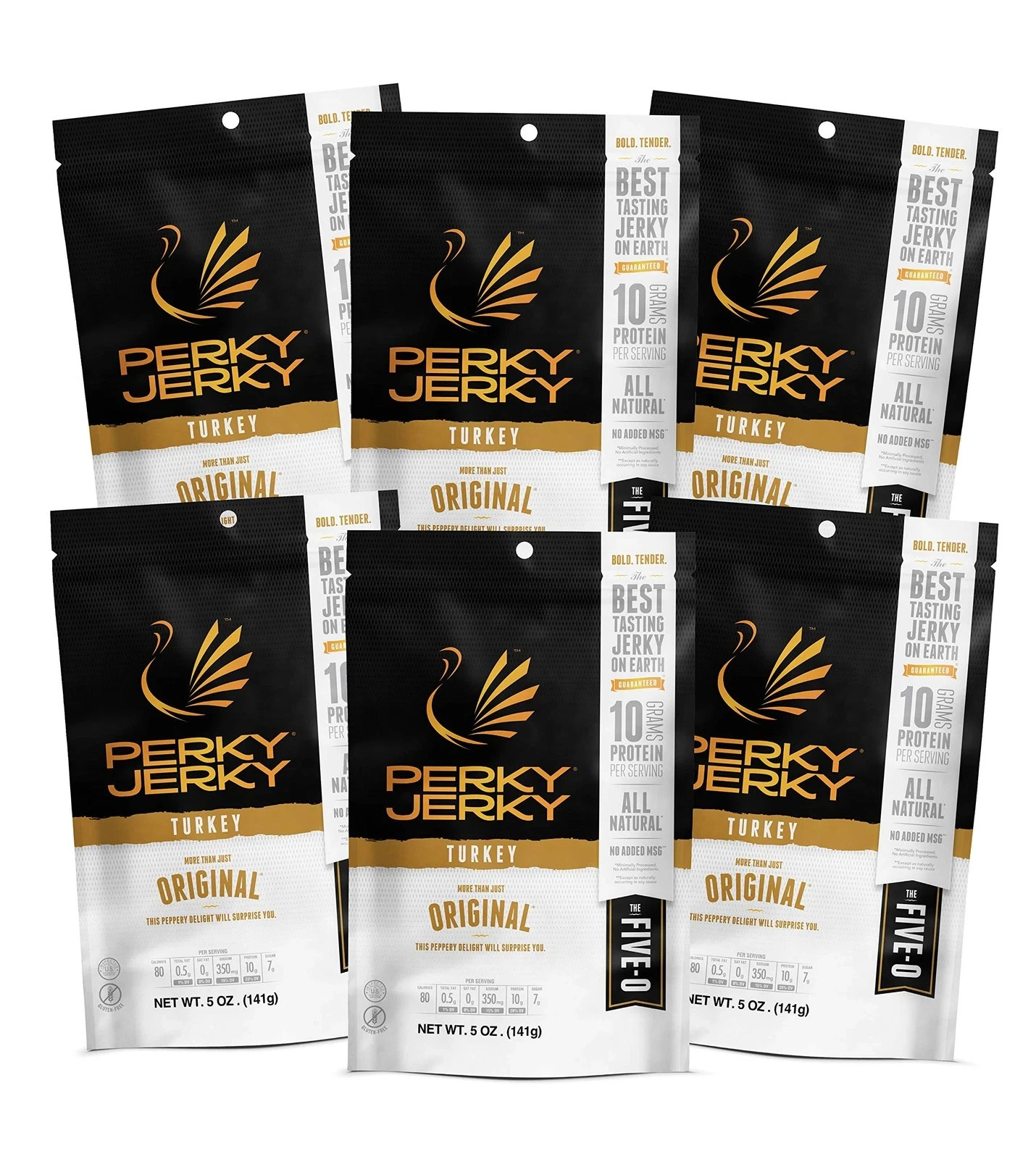 Perky Jerky Original Turkey Jerky, 5 oz Bags Pack of 6 – Low Sodium – 10g Pro…