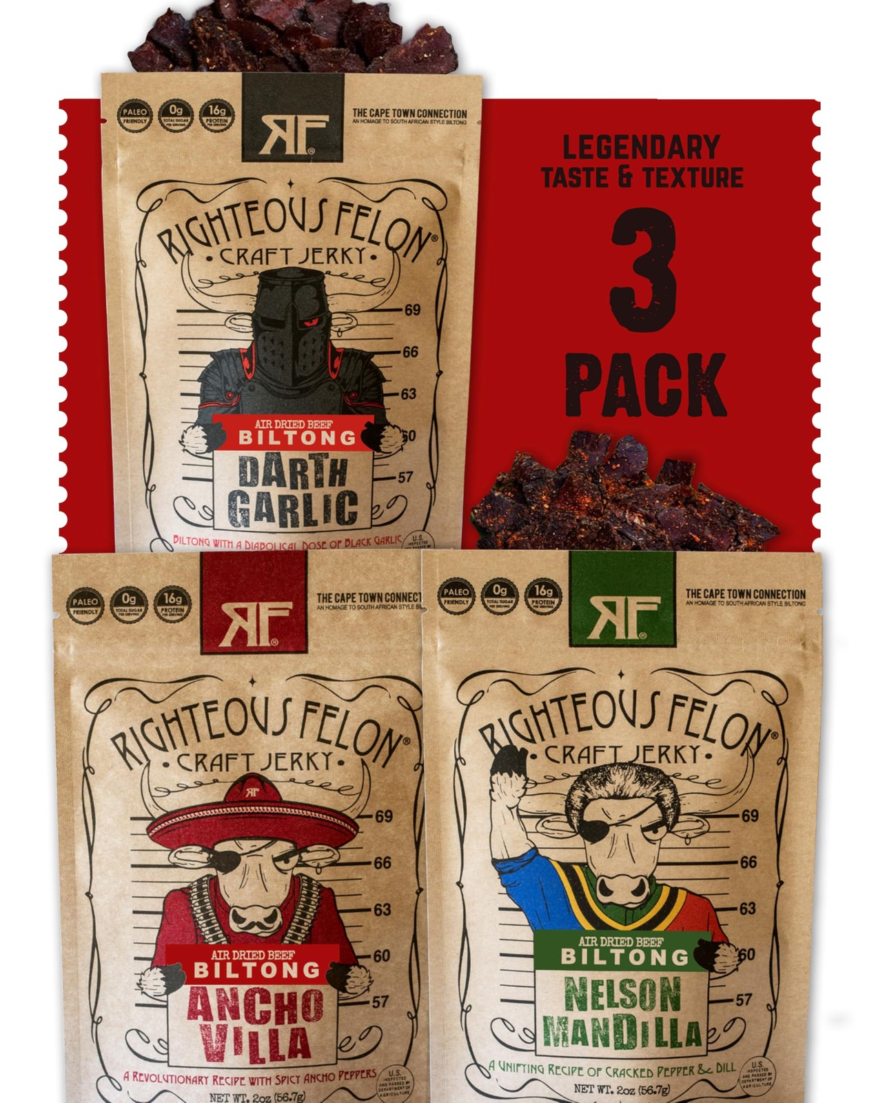 Righteous Felon Biltong Beef Jerky Variety Pack | South African Biltong Snack…