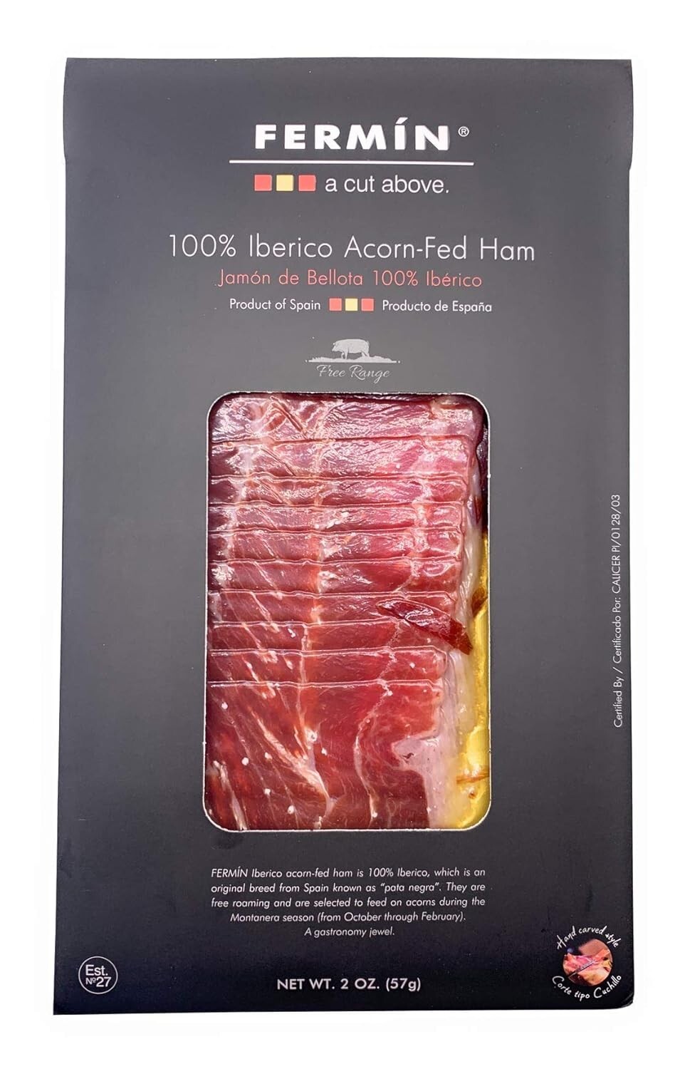 Iberico de Bellota Ham Sliced by Hand (2 oz). GLUTEN FREE by Fermin