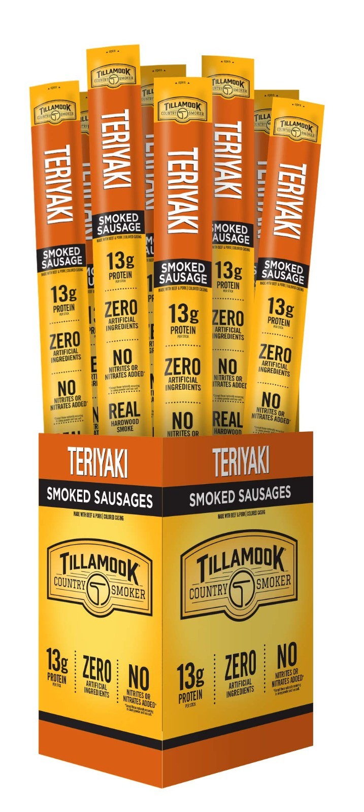Real Hardwood Smoked Sausages – Teriyaki Flavor, 1.44 oz, 24 Pack, Snack Meat