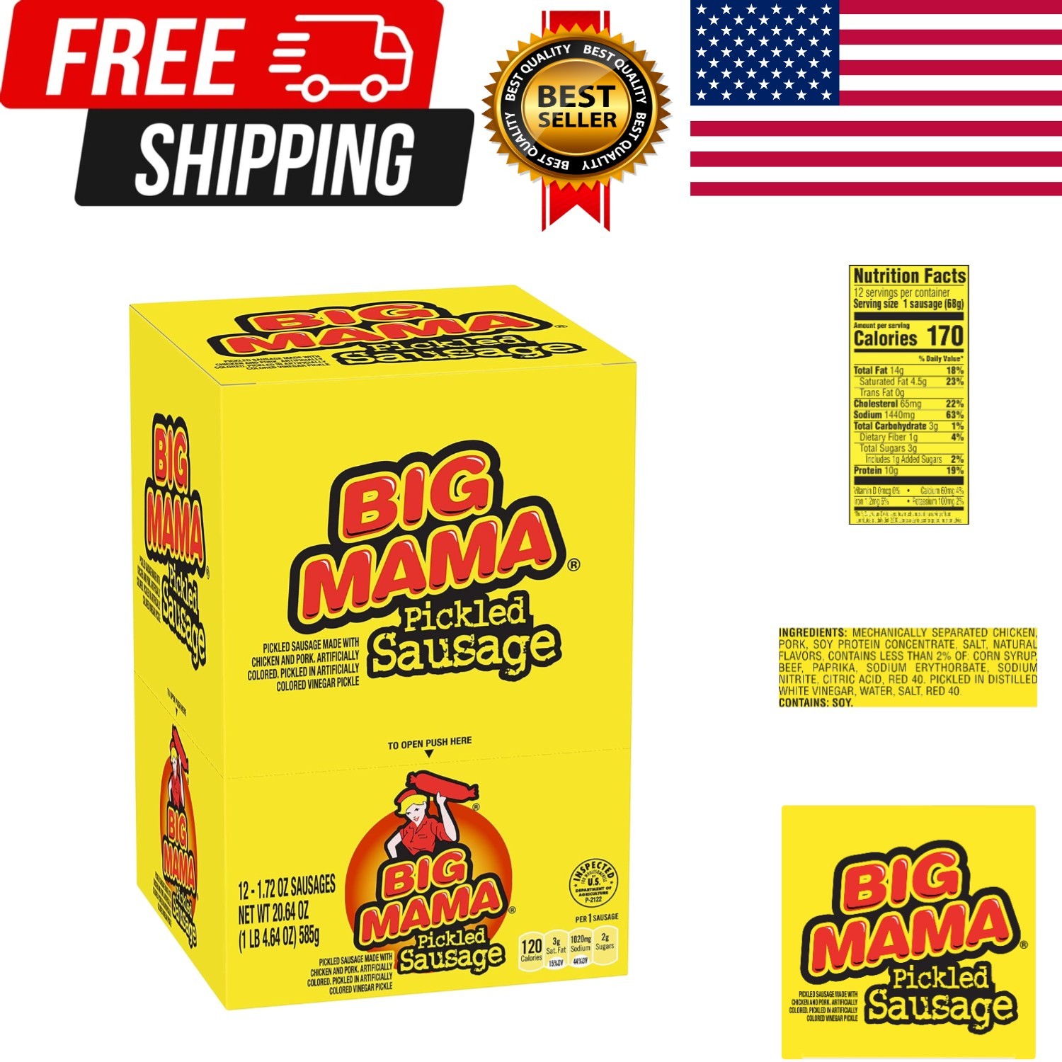 Big Mama Pickled Sausages, 2.4 Ounce, 12 Pack