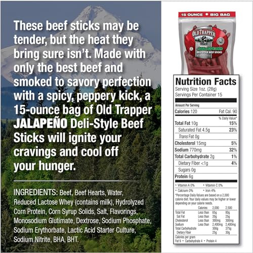 Old Trapper Jalapeno Beef Sticks 15 Ounce Sugar Free Meat Snack Pack