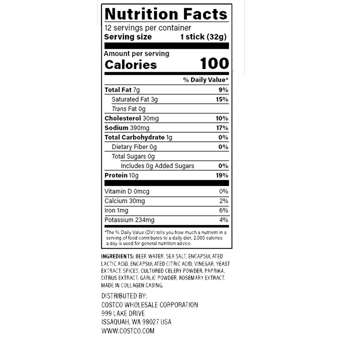 2 Pack Kirkland Signature Grass-Fed Beef Sticks 12 Count 1.15 oz