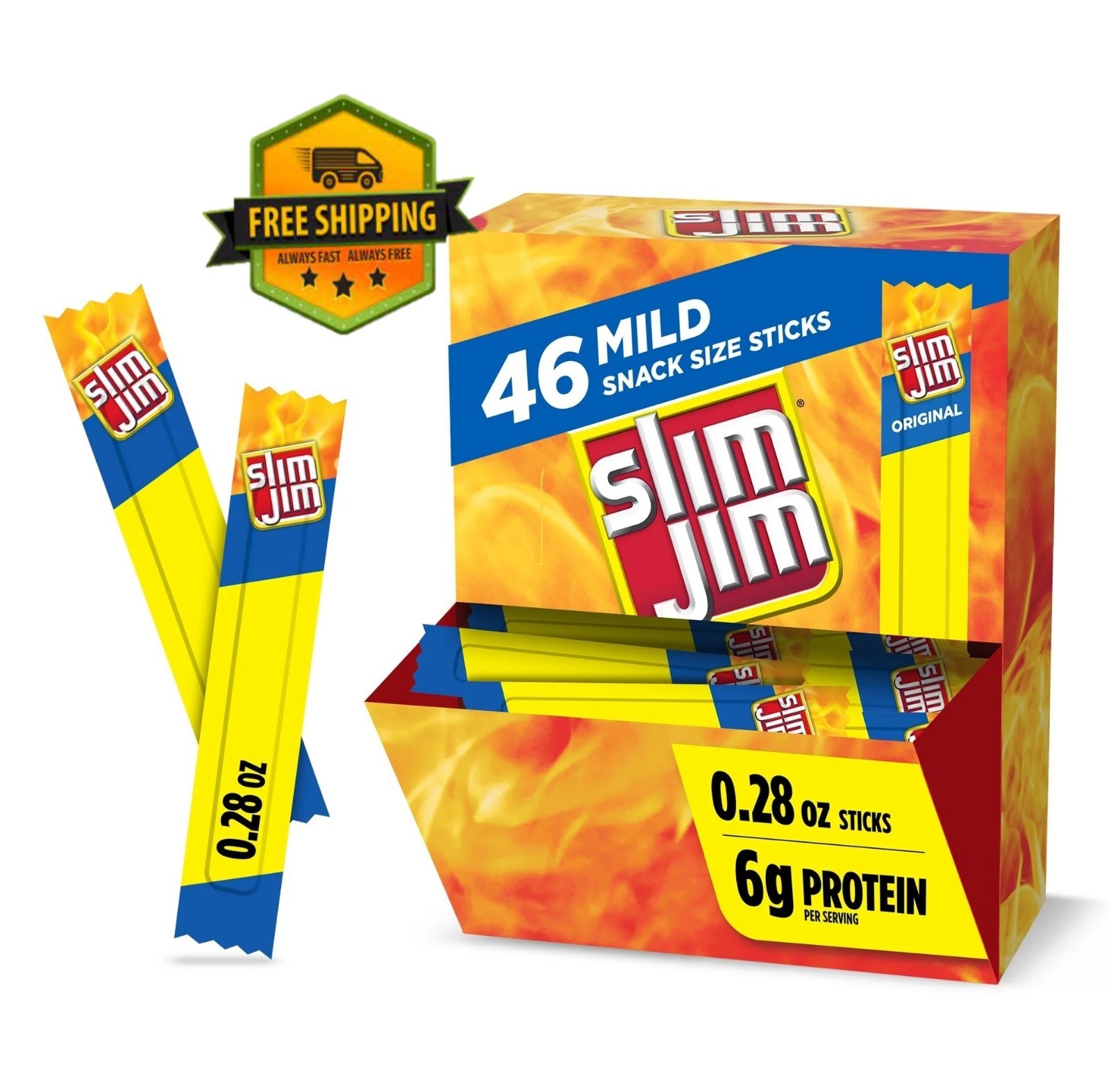 Slim Jim Mild Smoked Meat Sticks, 46 Snack-Size Sticks, 0.28 oz Each, 6g Protein