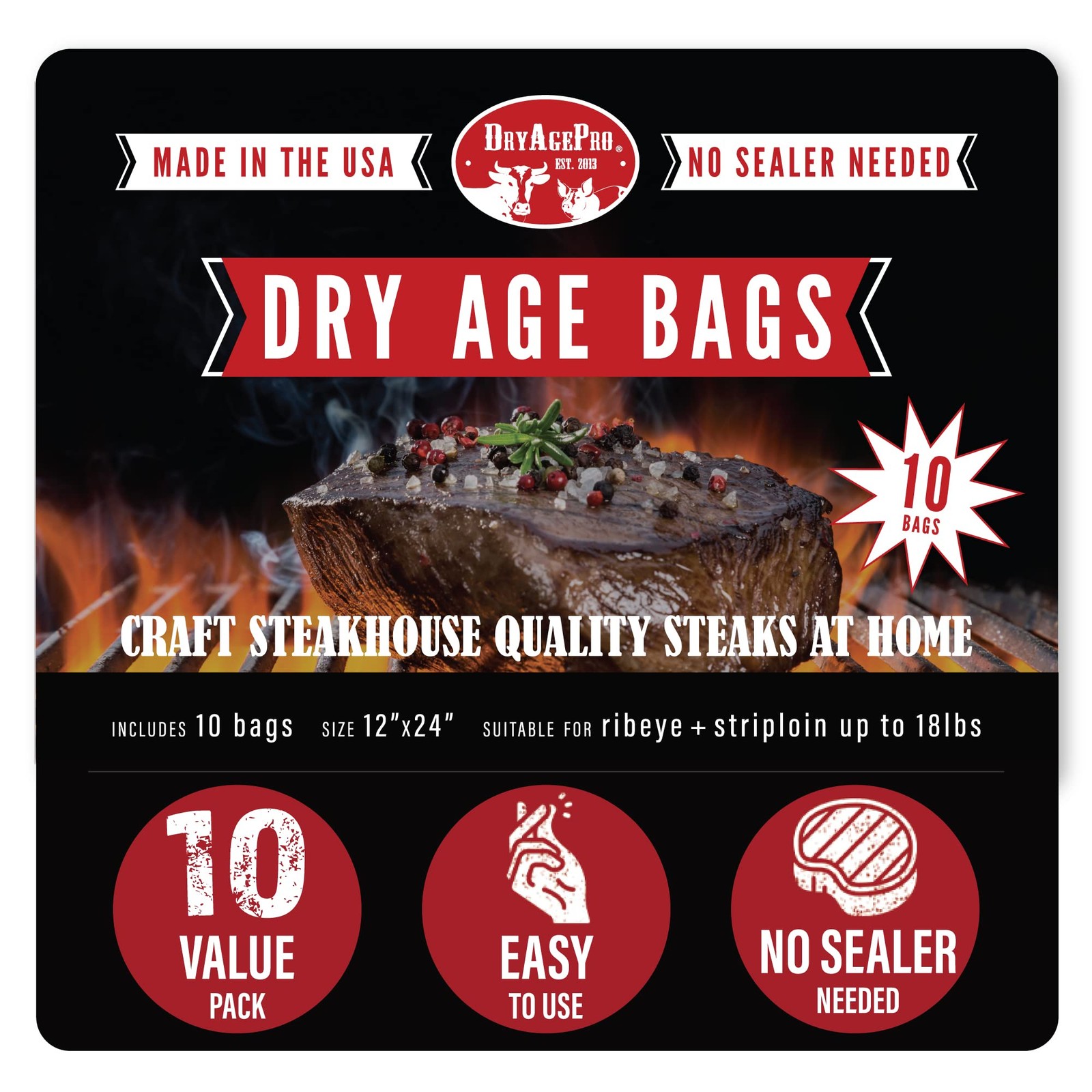 ® Dry Age Bags for Meat, 12” x 24” Bags for Ribeye and Striploin up to 18 lbs…