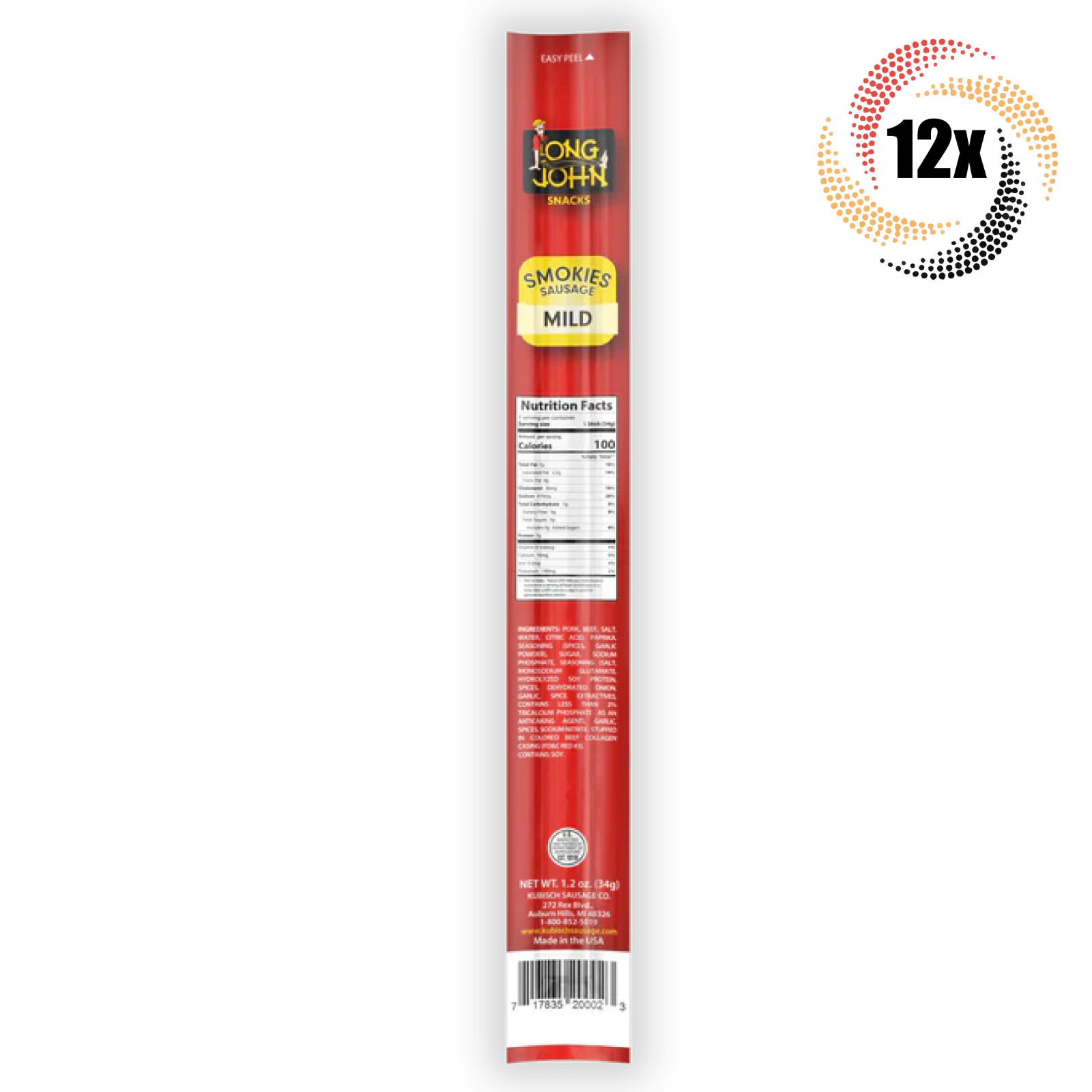 12x Sticks Long John Smokies Mild Flavor Smoked & Pickled Sausage Stick | 1.2oz