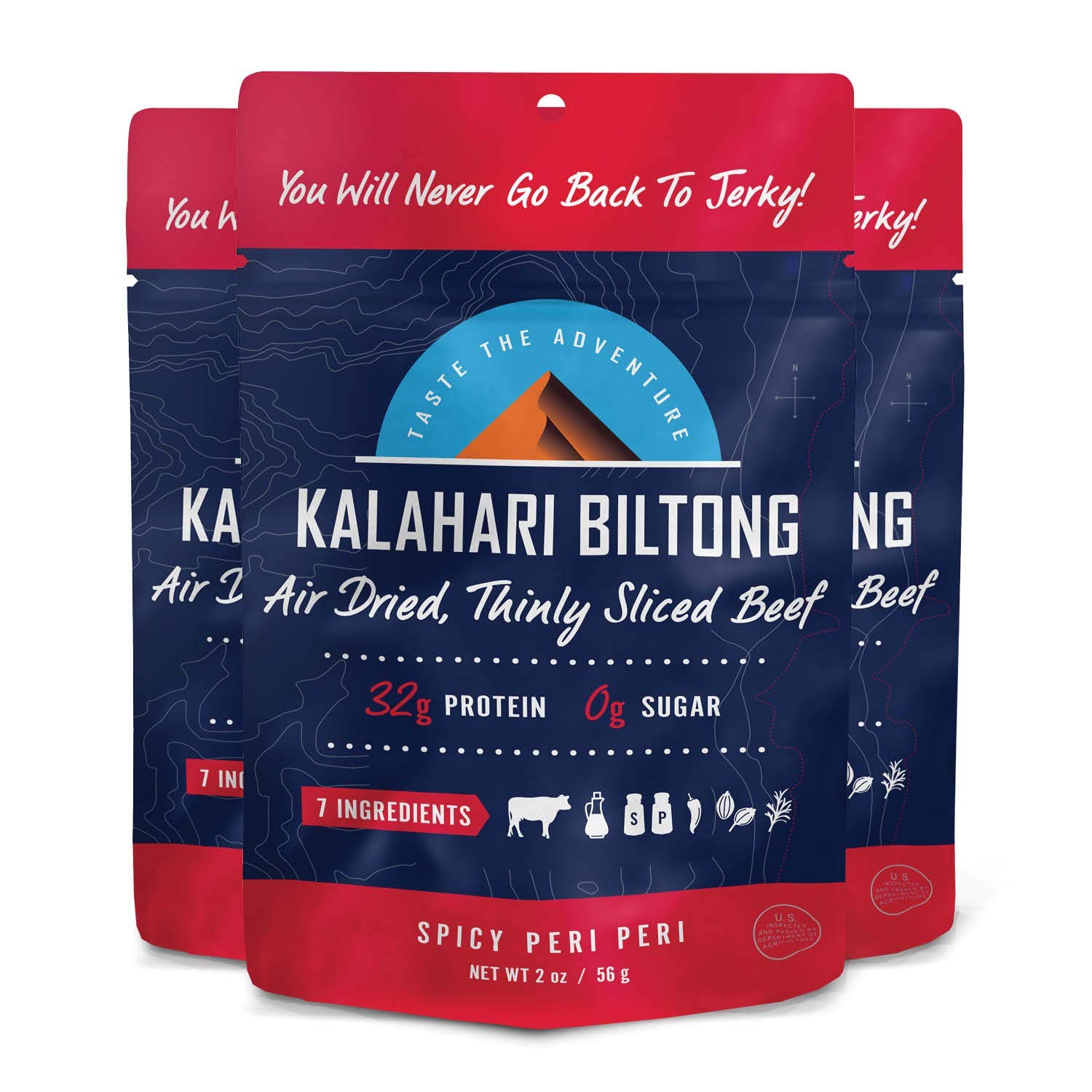 Kalahari Biltong Spicy Peri Peri 2Oz Pack Of 3 Guilt Free Protein Snack