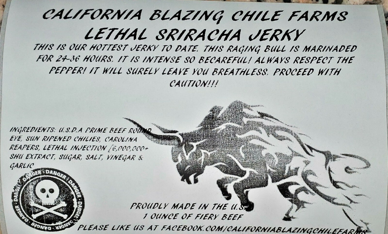 LETHAL SRIRACHA Beef Jerky 1oz. Our HOTTEST beef jerky yet. Purposefully HOT!!!