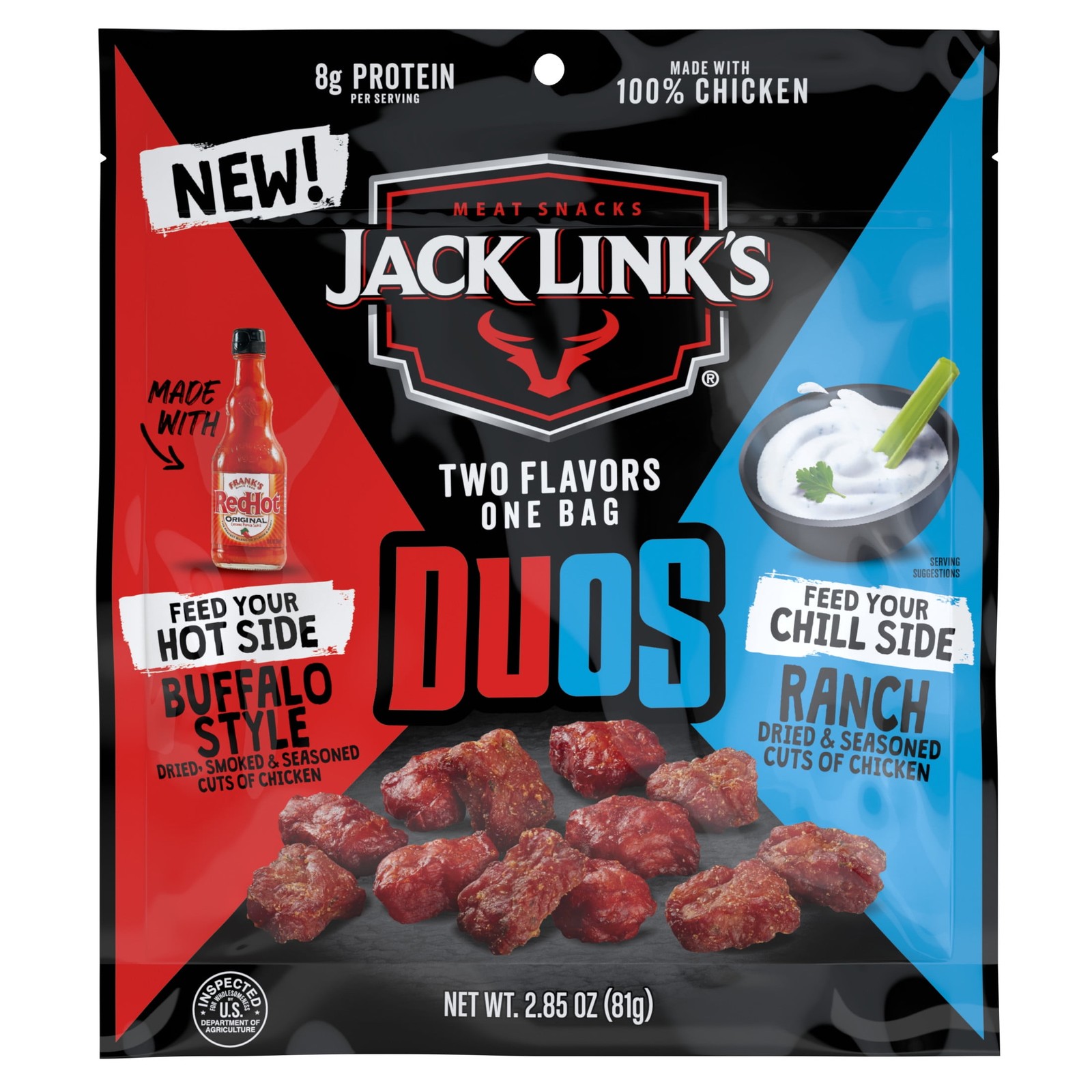 Chicken Bites DUOs – Frank’s RedHot Buffalo Style & Ranch 2.85oz 8g of protein