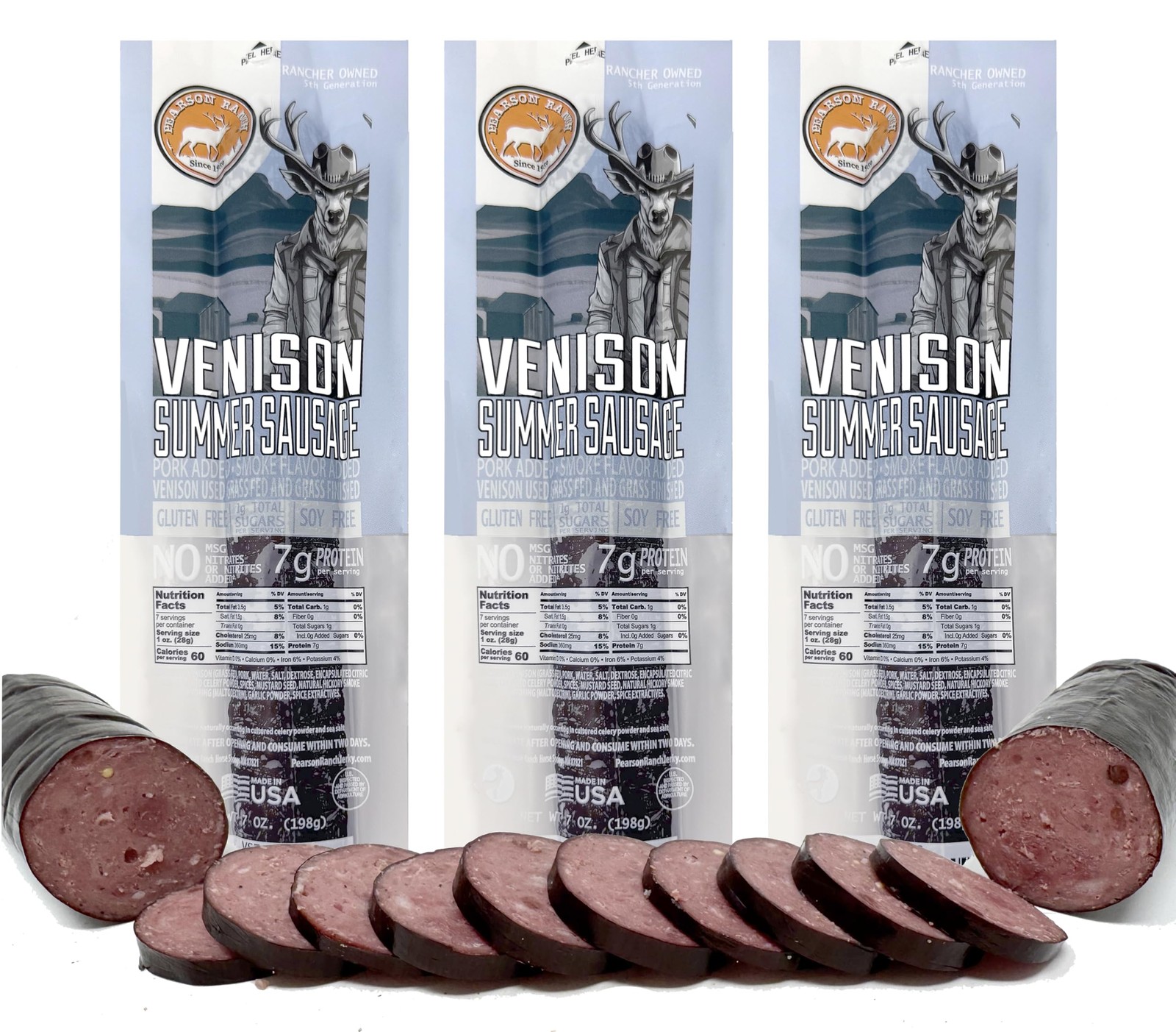 Pearson Ranch Venison Summer Sausage – Deer Sausage – Pack of 3, 7 OZ Each