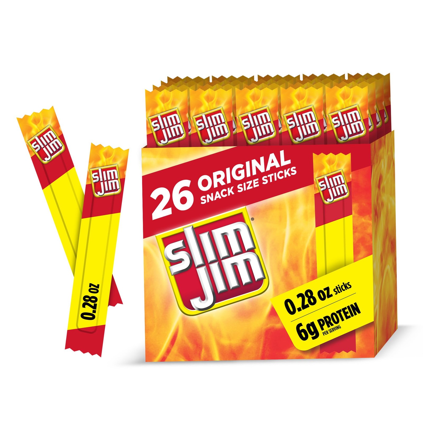 Slim Jim Smoked Meat Sticks, Original Flavor, 6g 7.28 Ounce (Pack of 1)