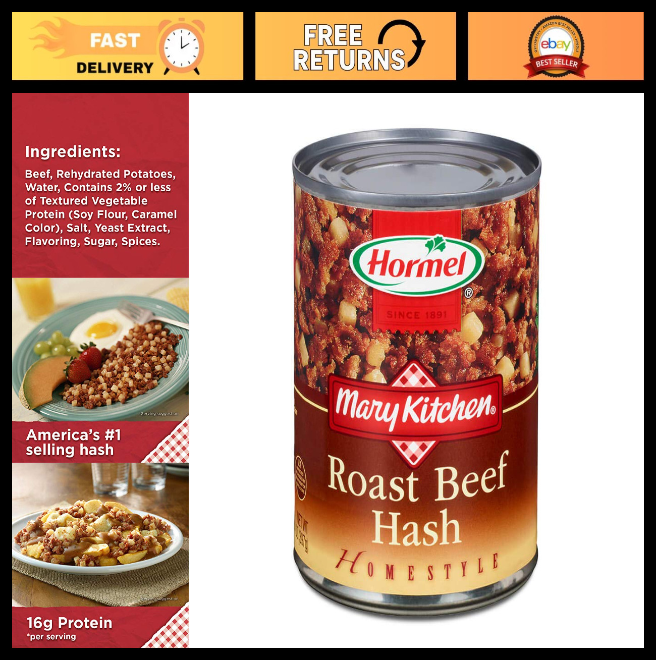 Roast Beef Hash – 14 oz Cans (Pack of 12) – Ready to Eat, Convenient Meal Option
