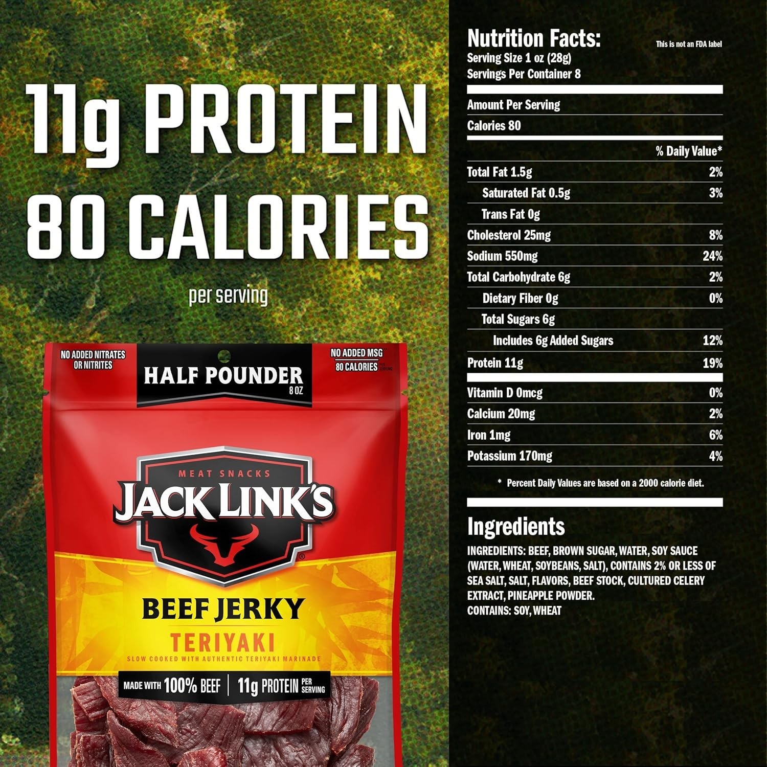 Carne seca Teriyaki Bocadillo de carne 11g Protein 100% Beef 8oz