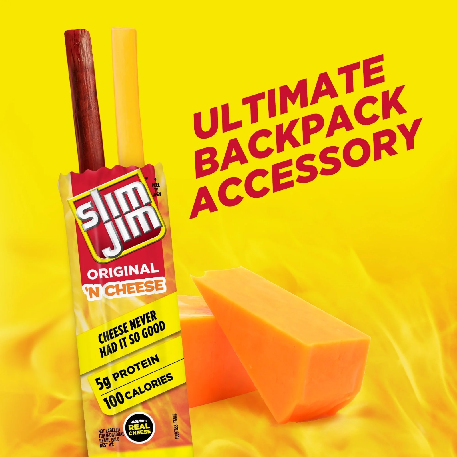 Slim Jim Beef ‘N Cheese Sticks, Original, 5g Protein, Snack Size, 10 Pack