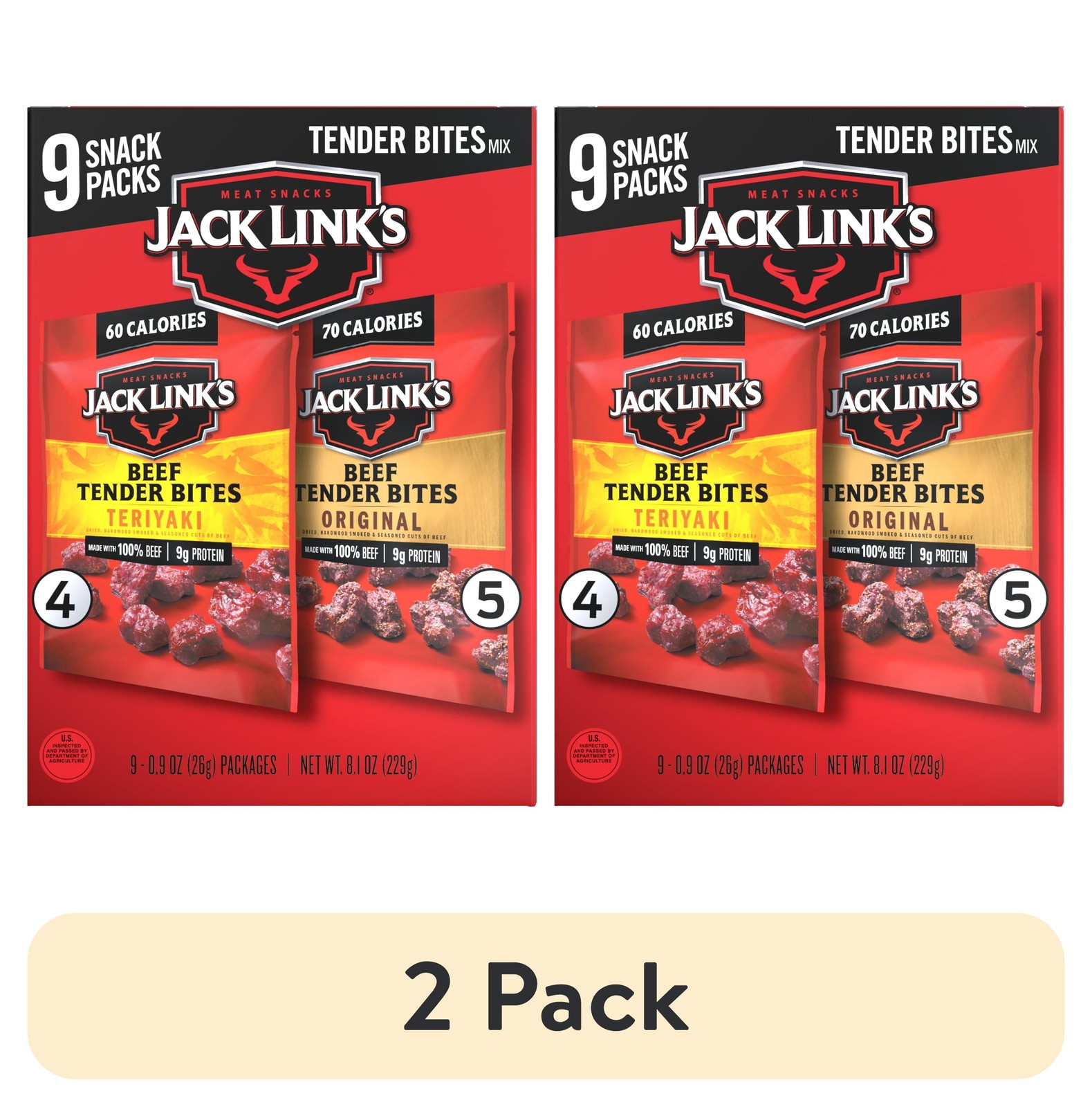 (2 pack) Jack Link’s Original and Teriyaki Beef Tender Bites, 9 pack