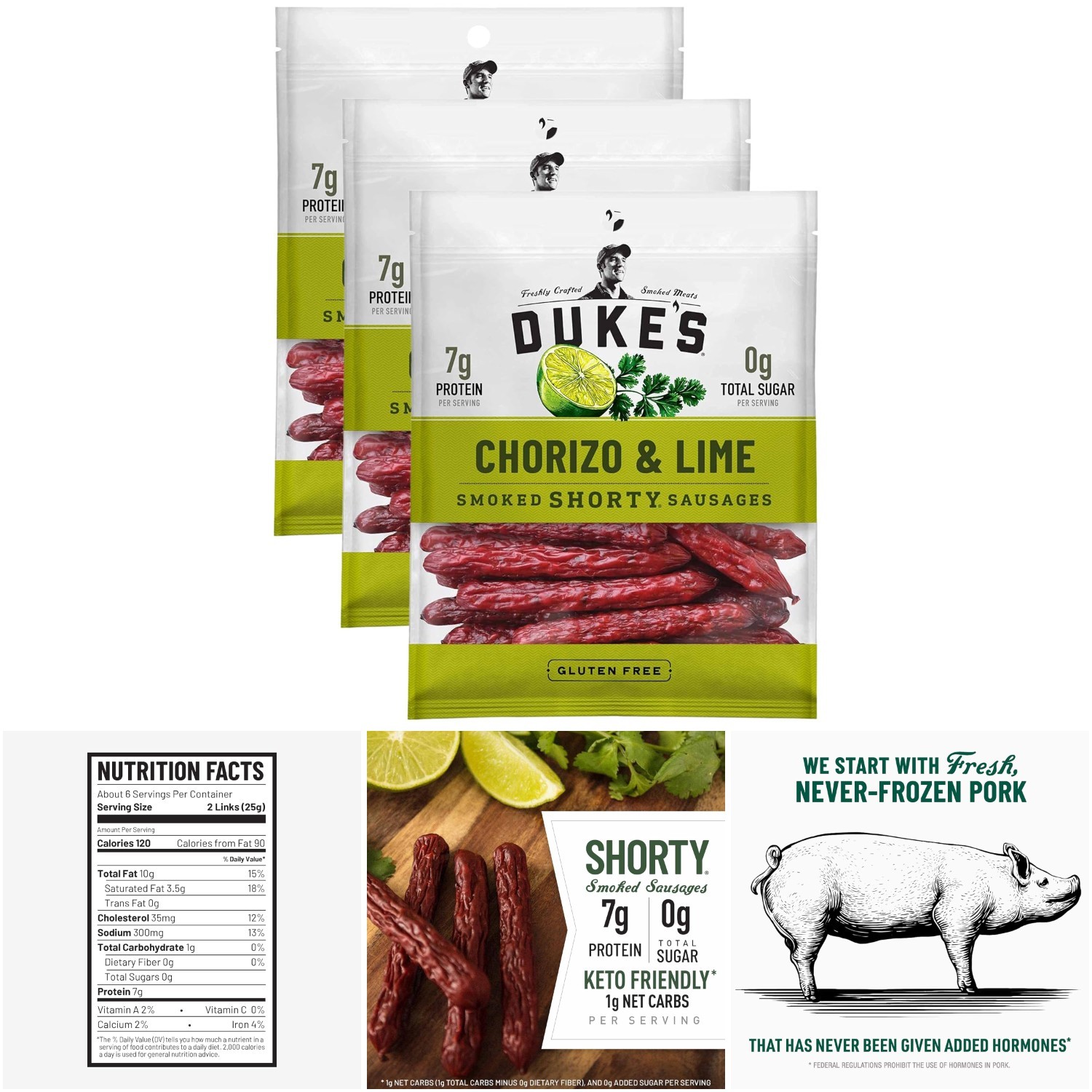 Pork Chorizo & Lime Smoked Sausages 5oz Pack Of 3 7g Protein Per Serving