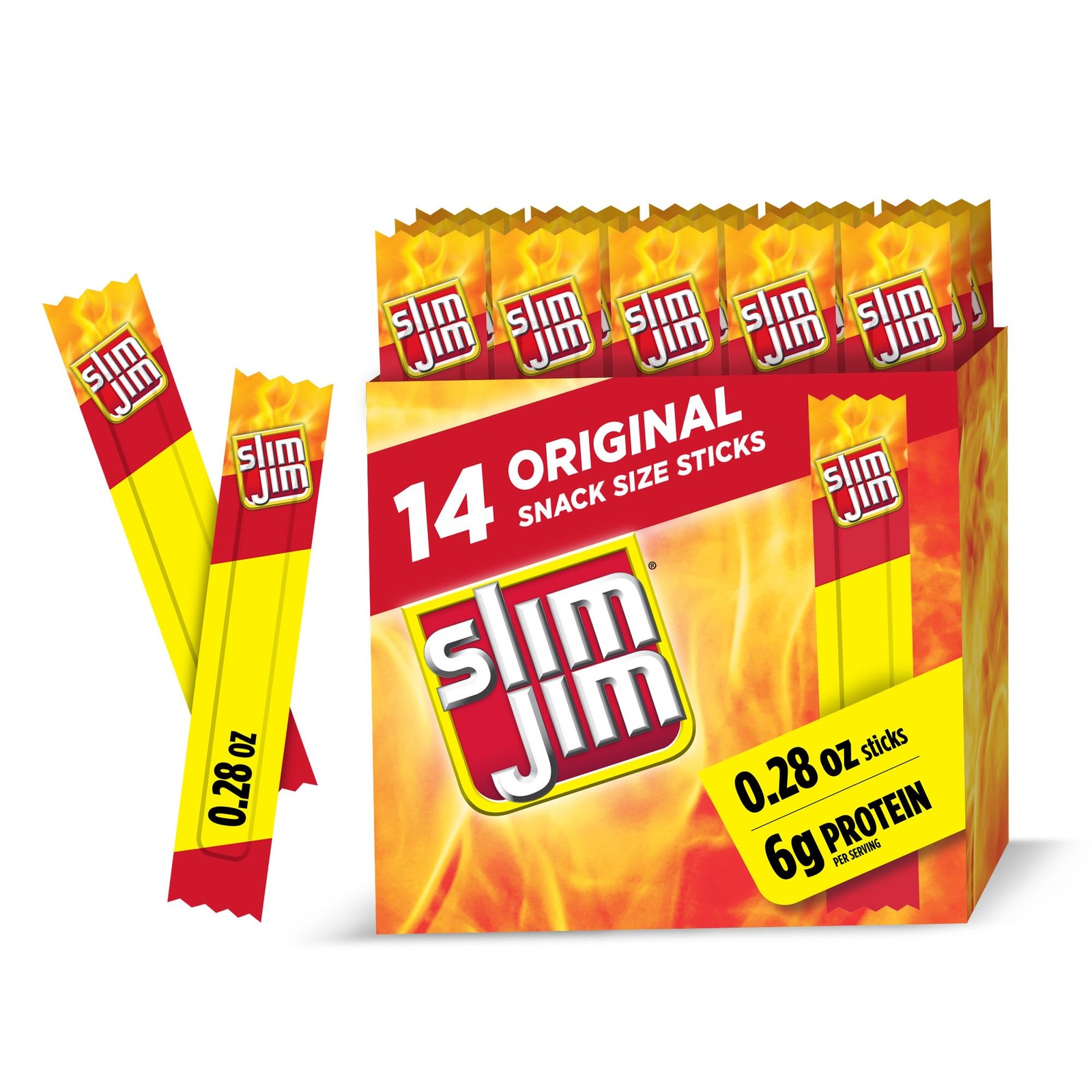 Slim Jim Smoked Meat Sticks Original Flavor 6g Protein Per Serving 14 Count